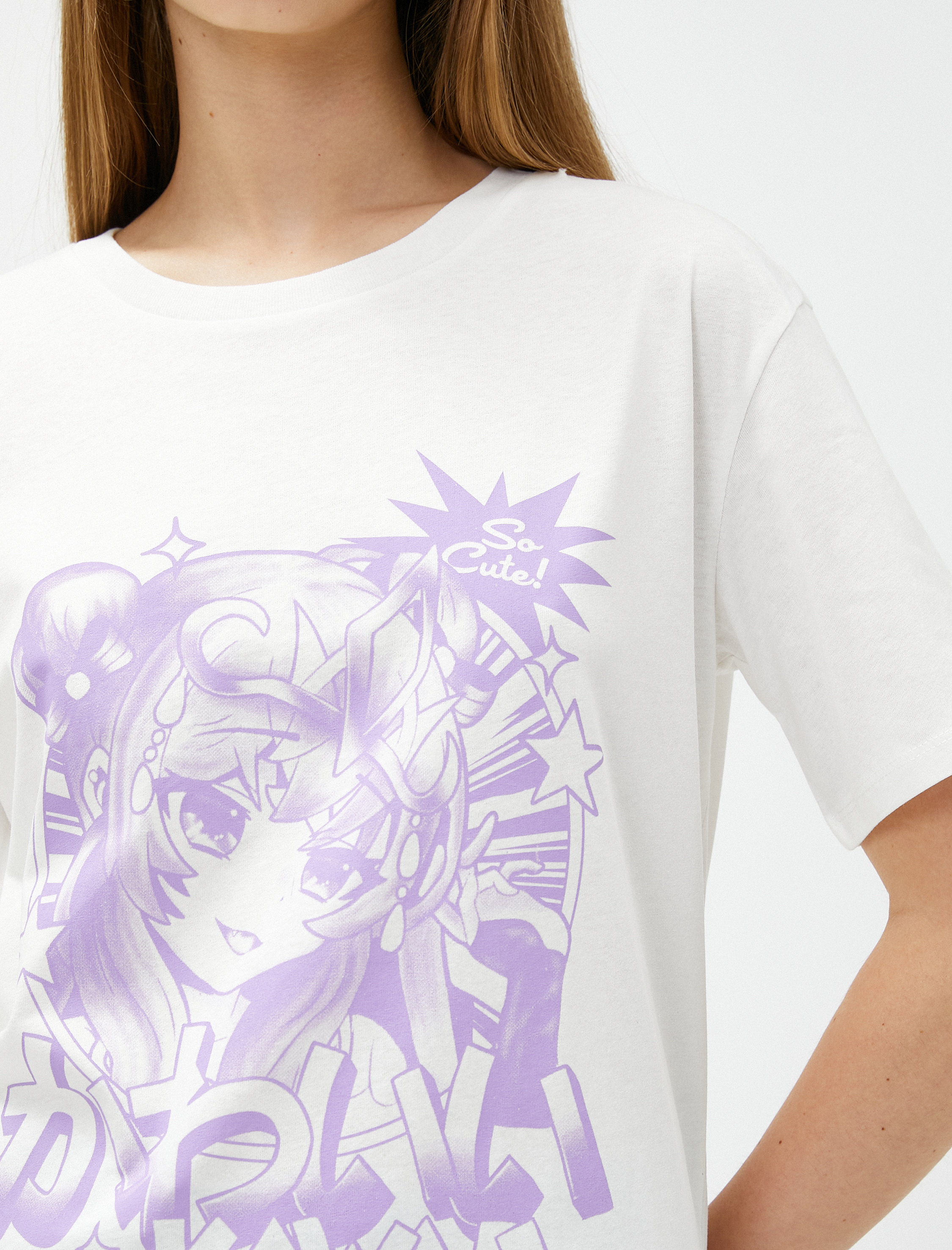   Anime Tişört Baskılı Bisiklet Yaka Kısa Kollu Pamuklu