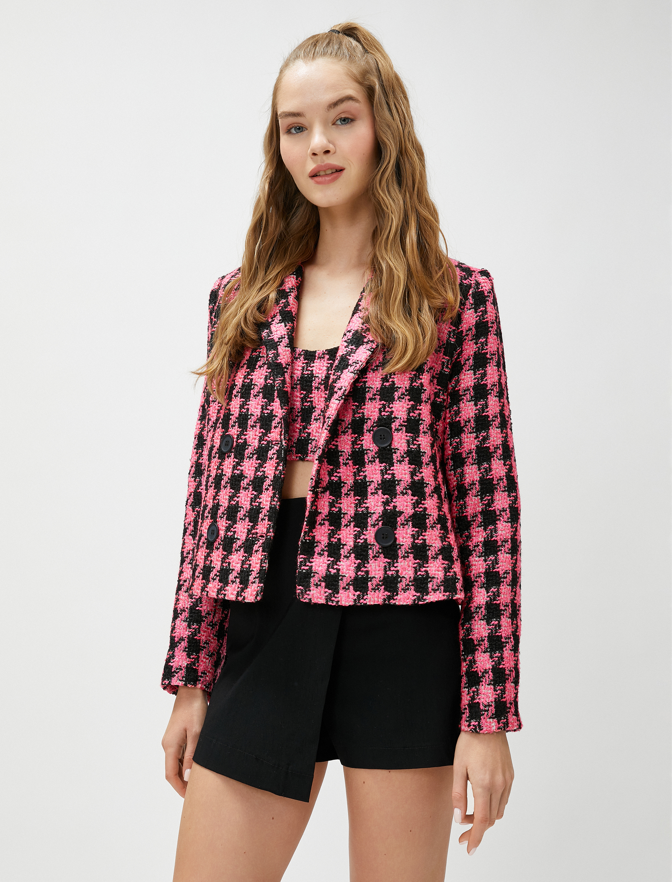   Tüvit Blazer Ceket Kruvaze Kapama Düğmeli