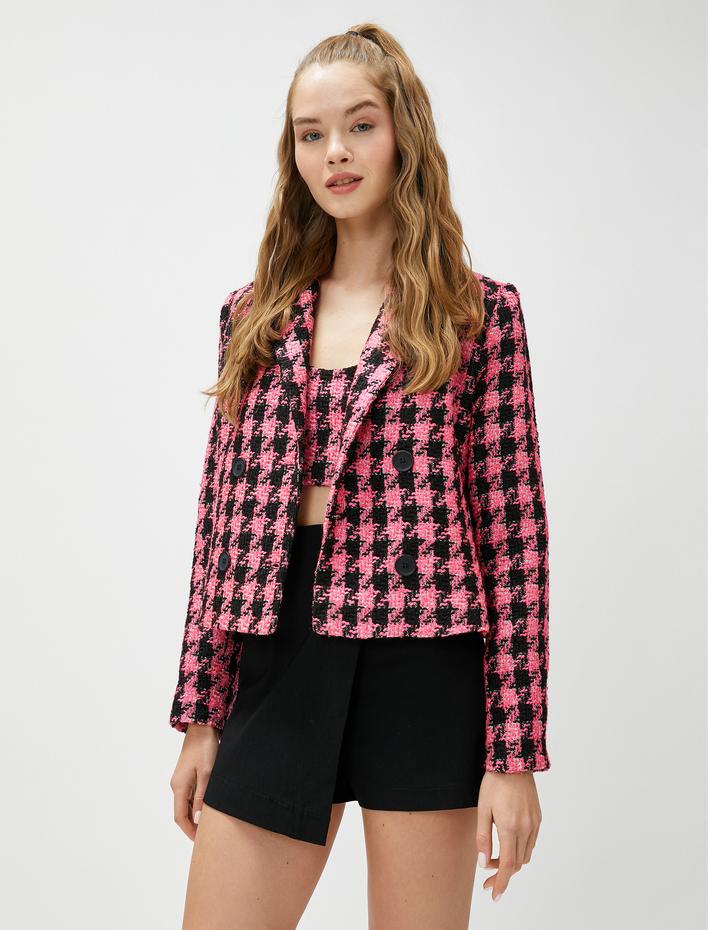  Tüvit Blazer Ceket Kruvaze Kapama Düğmeli