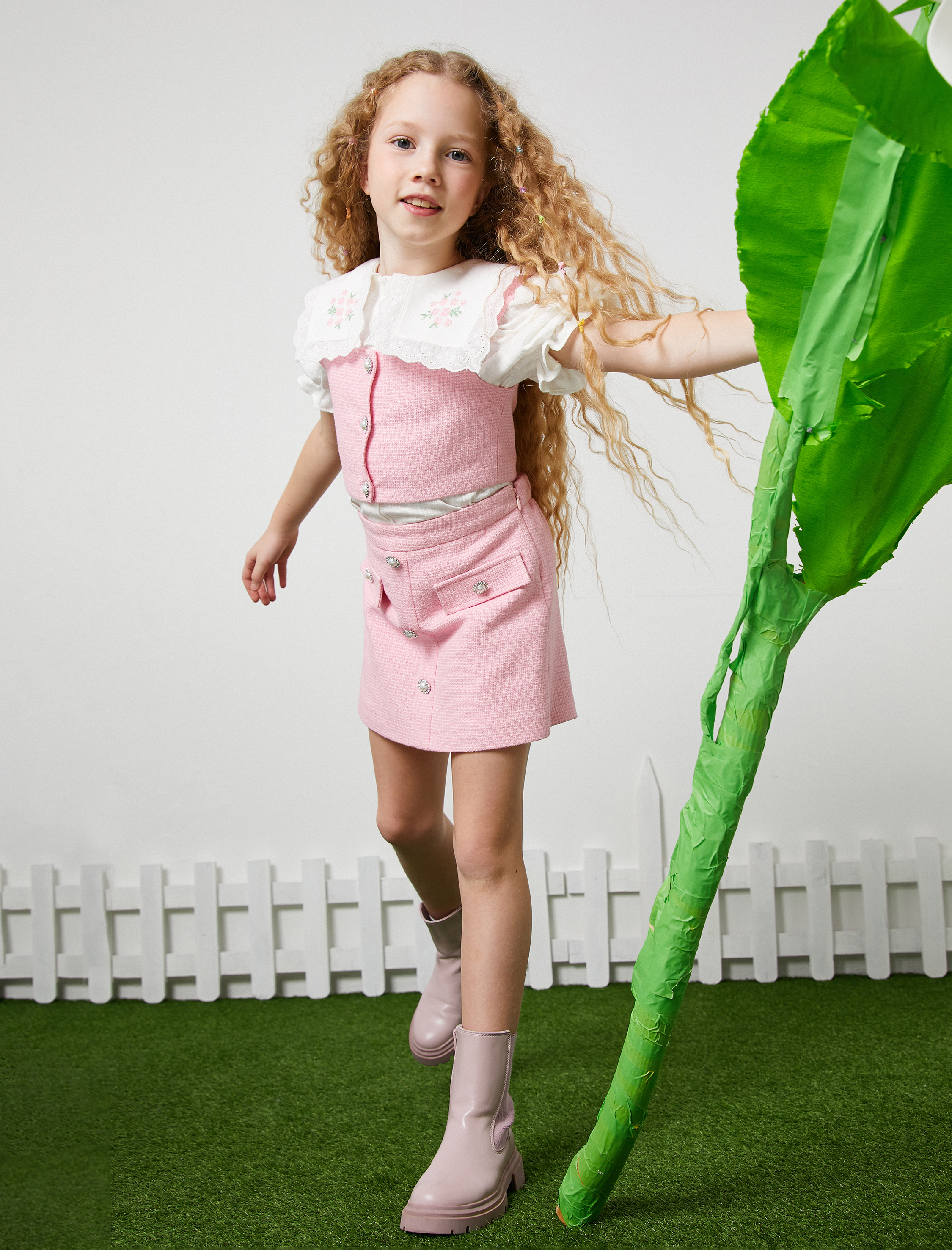  Kız Çocuk Şort Etek Tüvit Kruvaze Düğme Detaylı