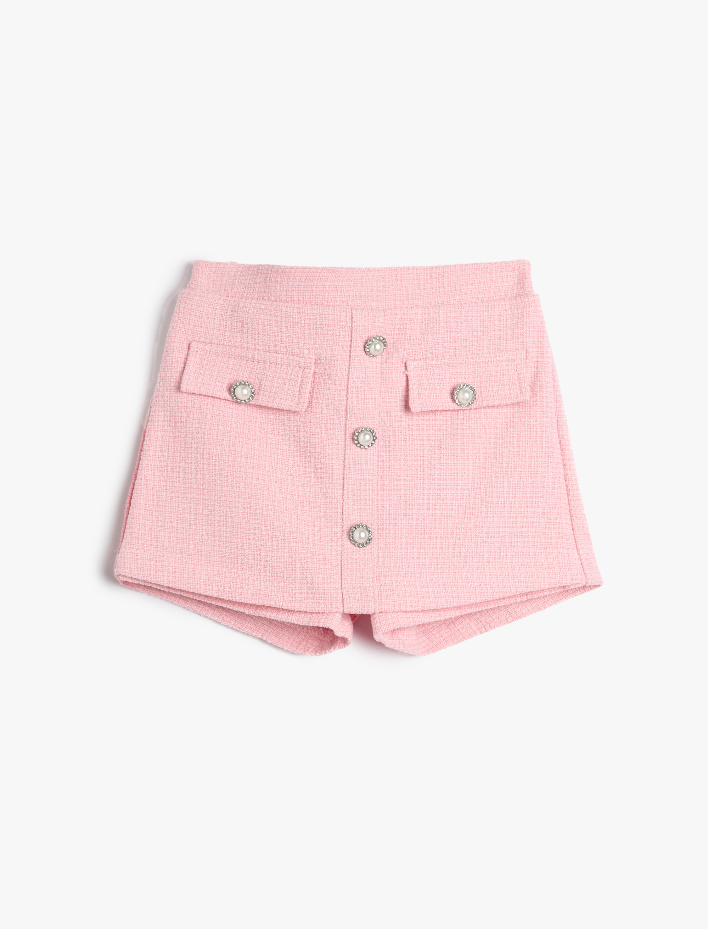  Kız Çocuk Şort Etek Tüvit Kruvaze Düğme Detaylı