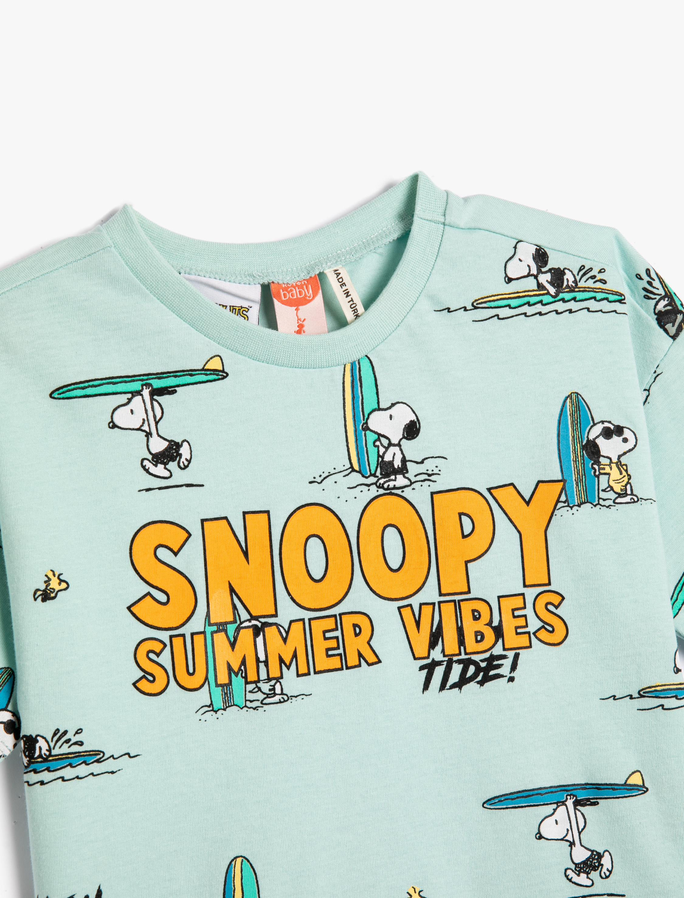  Erkek Bebek Snoopy Tişört Lisanslı Kısa Kollu Bisiklet Yaka Pamuklu