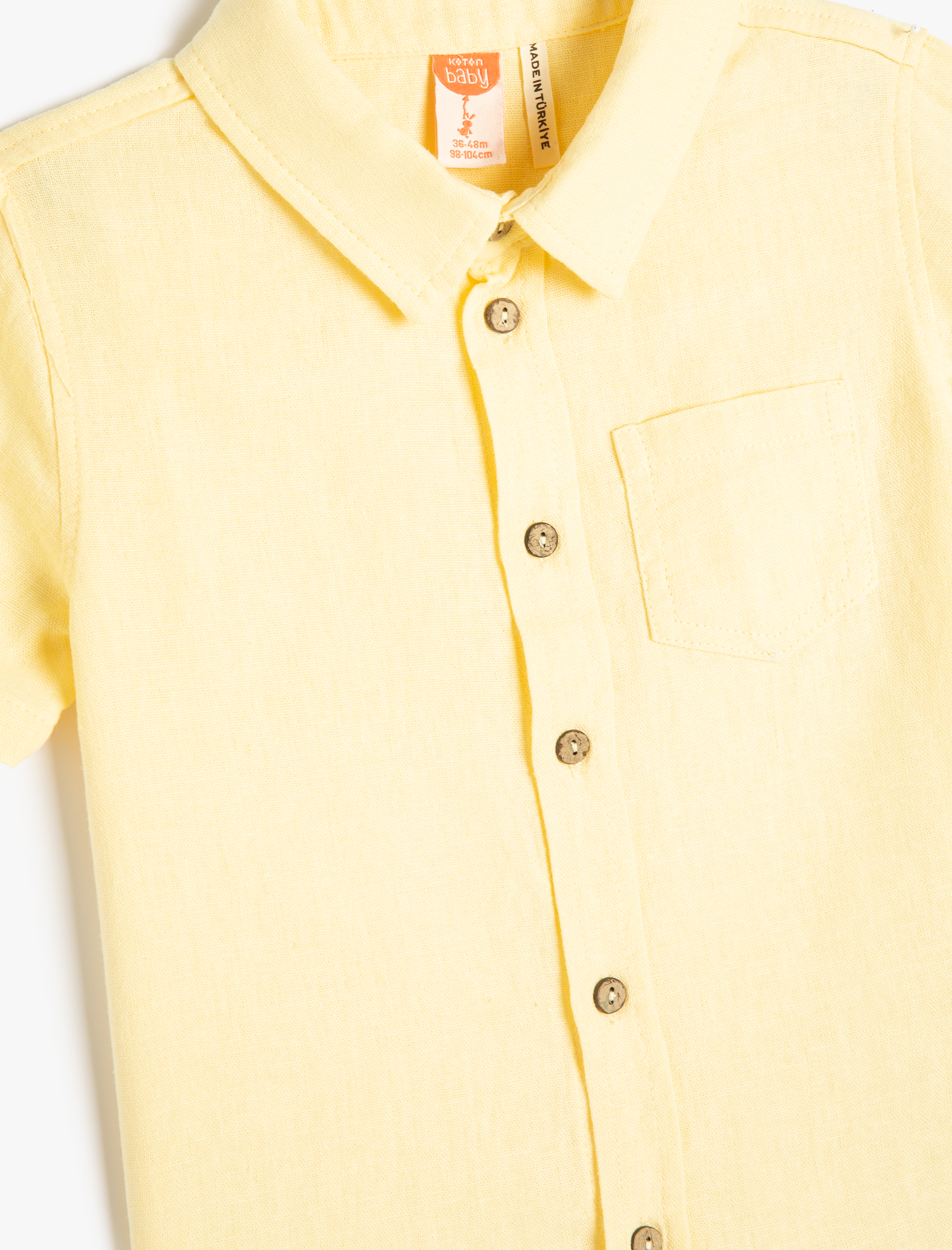  Erkek Bebek Gömlek Keten Karışımlı Kısa Kollu Tek Cep Detaylı