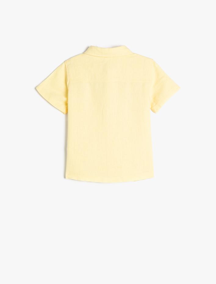 Erkek Bebek Gömlek Keten Karışımlı Kısa Kollu Tek Cep Detaylı