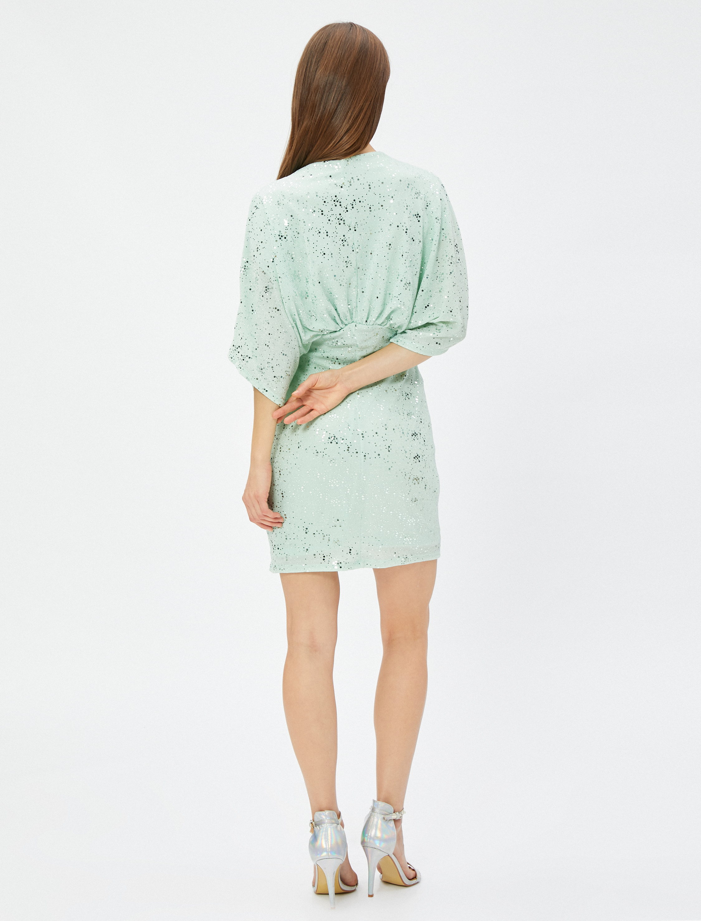 Abiye Payetli Elbise Yarasa Kol V Yaka