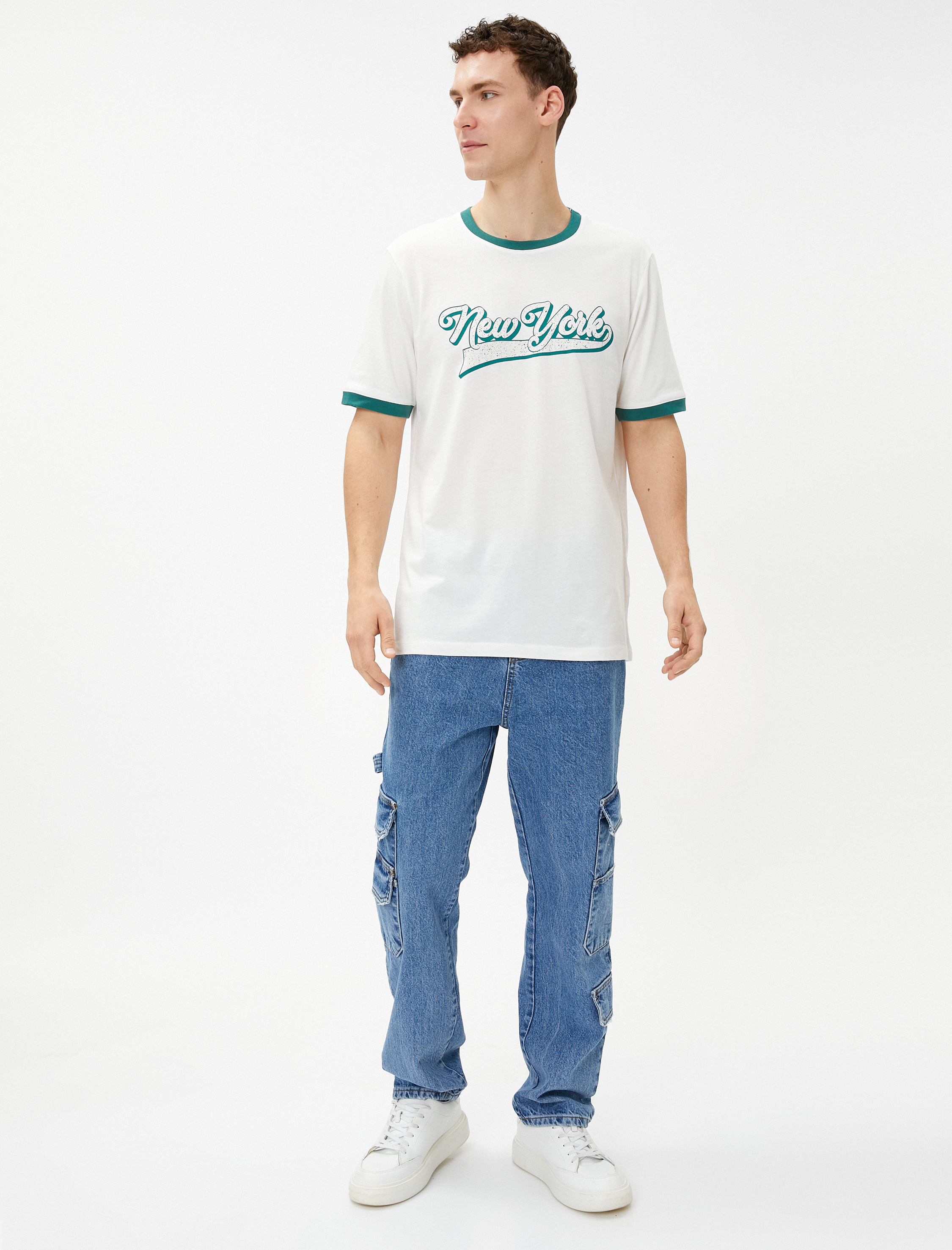   Kolej Tişört Baskılı Bisiklet Yaka Kısa Kollu Pamuklu