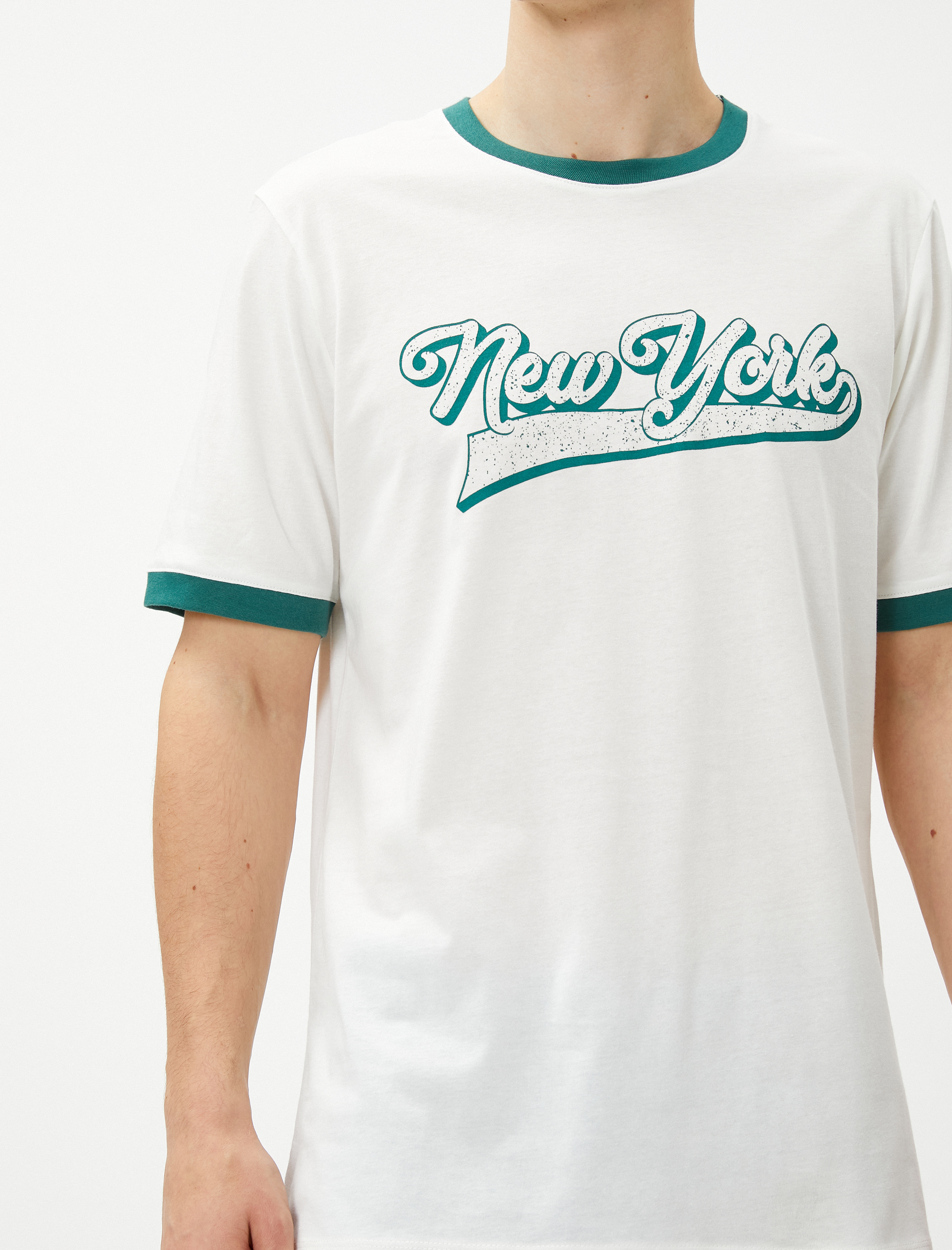   Kolej Tişört Baskılı Bisiklet Yaka Kısa Kollu Pamuklu