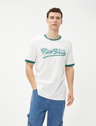 Kolej Tişört Baskılı Bisiklet Yaka Kısa Kollu Pamuklu