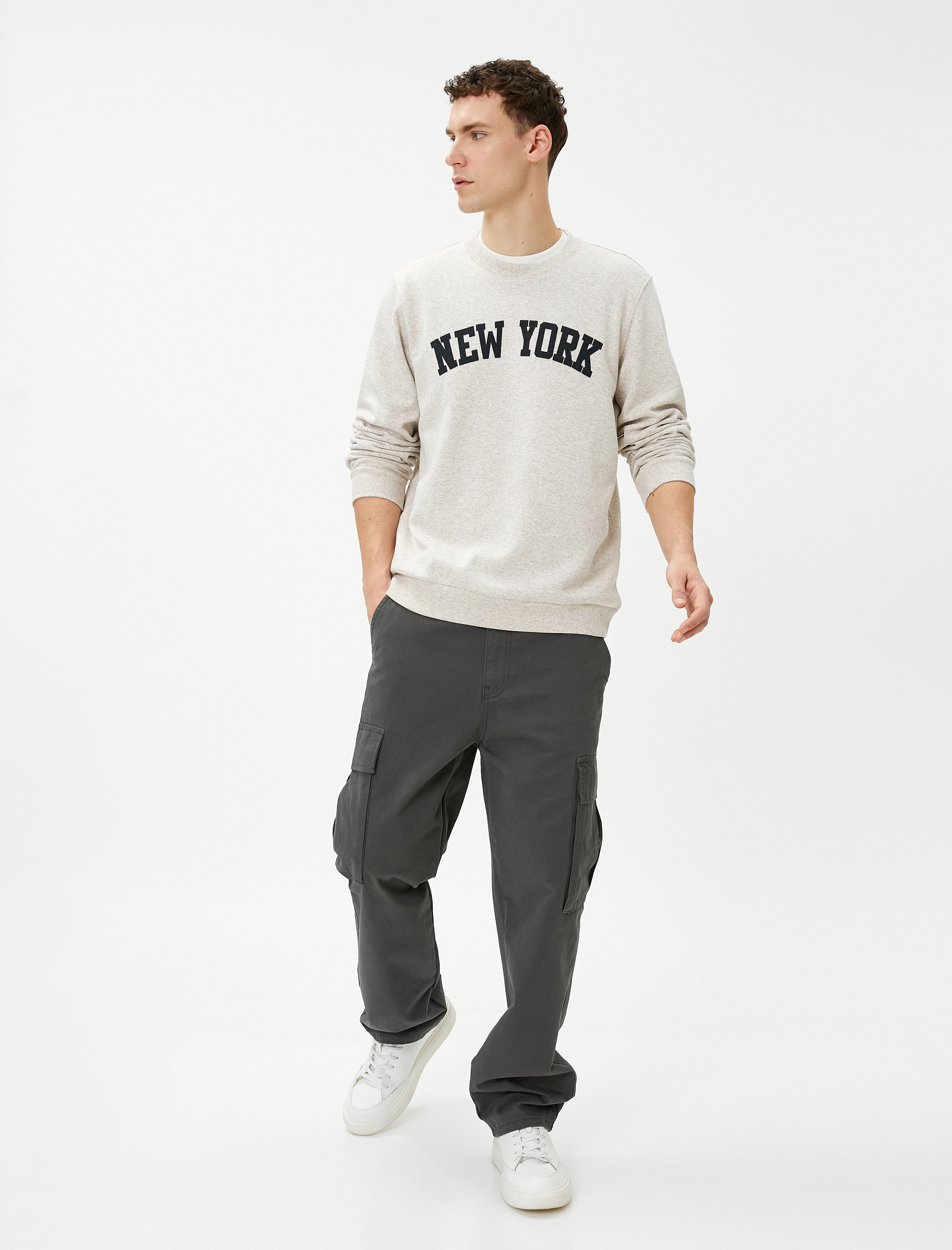   Kolej Sweatshirt Şehir Baskılı Bisiklet Yaka Uzun Kollu Şardonlu