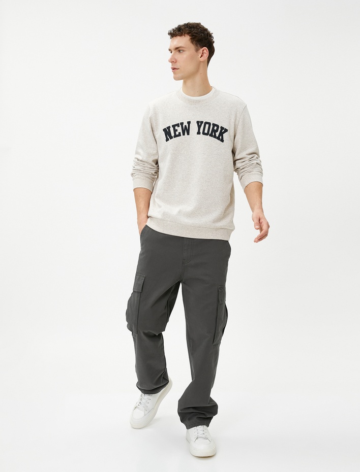  Kolej Sweatshirt Şehir Baskılı Bisiklet Yaka Uzun Kollu Şardonlu