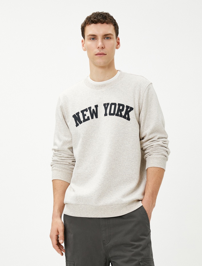  Kolej Sweatshirt Şehir Baskılı Bisiklet Yaka Uzun Kollu Şardonlu