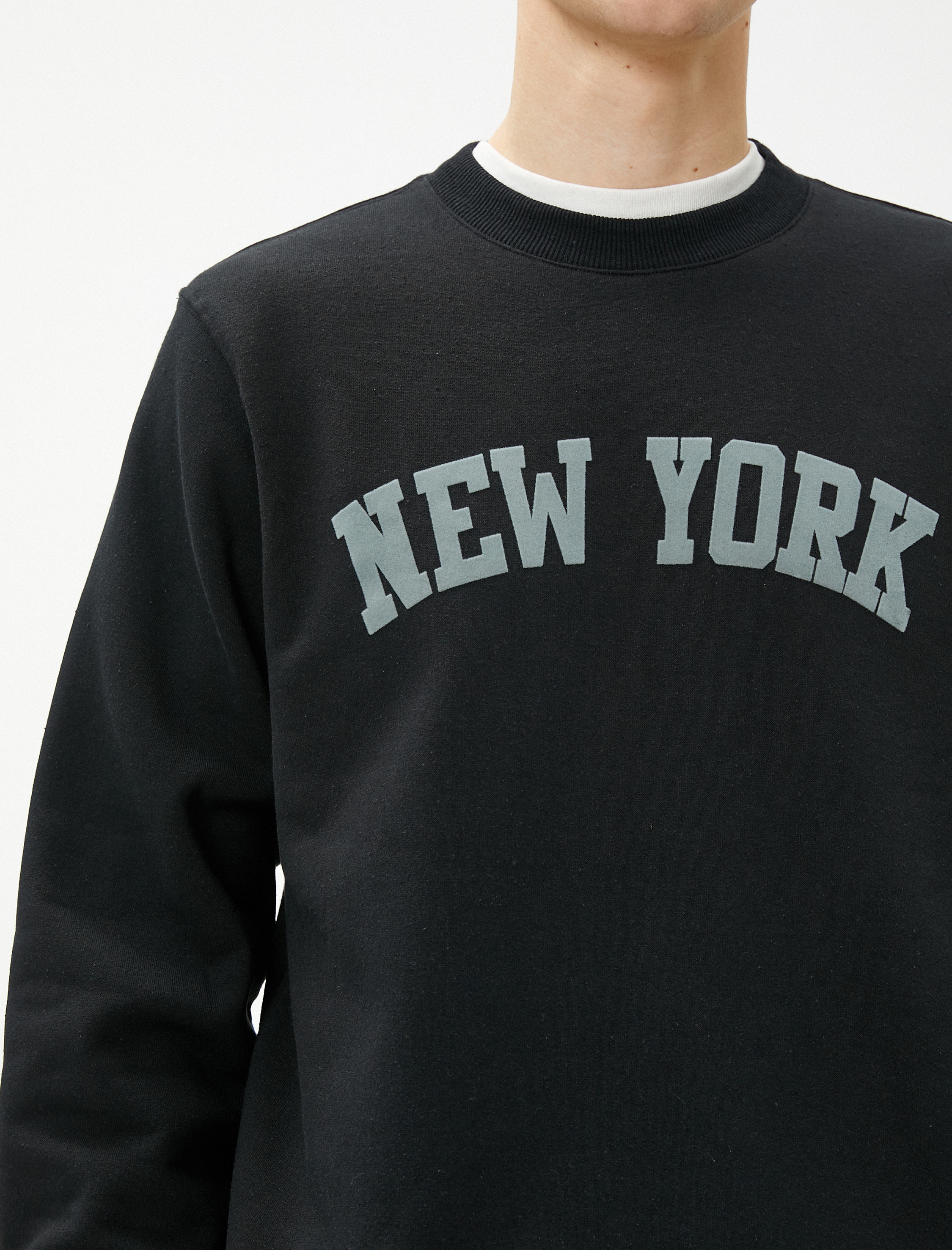 Kolej Sweatshirt Şehir Baskılı Bisiklet Yaka Uzun Kollu Şardonlu