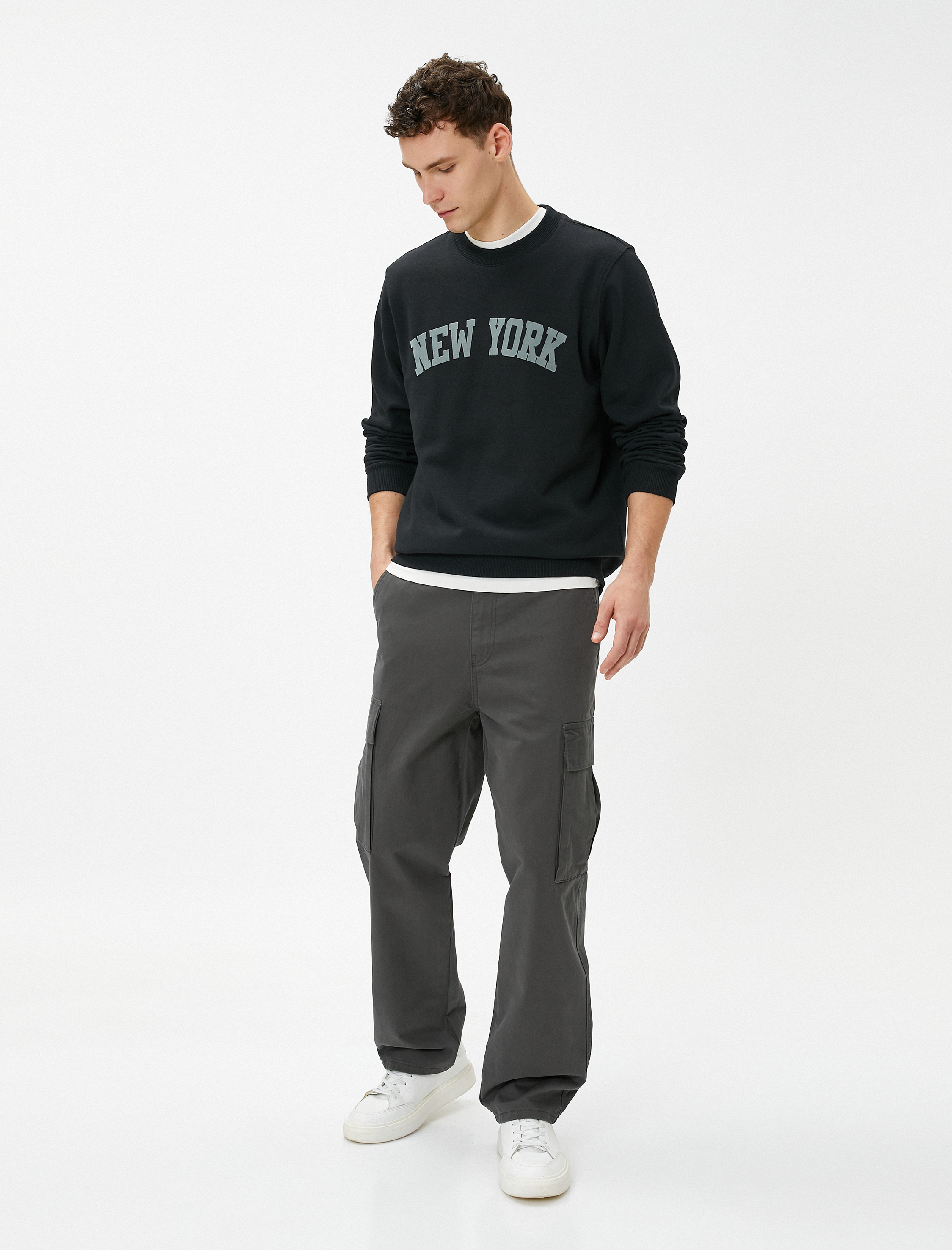 Kolej Sweatshirt Şehir Baskılı Bisiklet Yaka Uzun Kollu Şardonlu