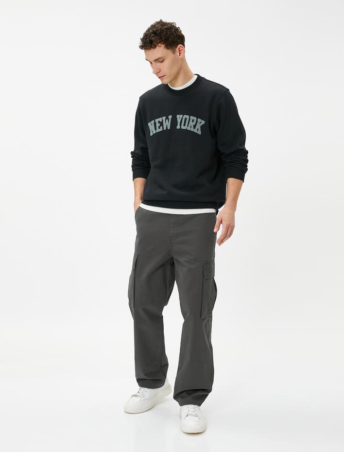  Kolej Sweatshirt Şehir Baskılı Bisiklet Yaka Uzun Kollu Şardonlu