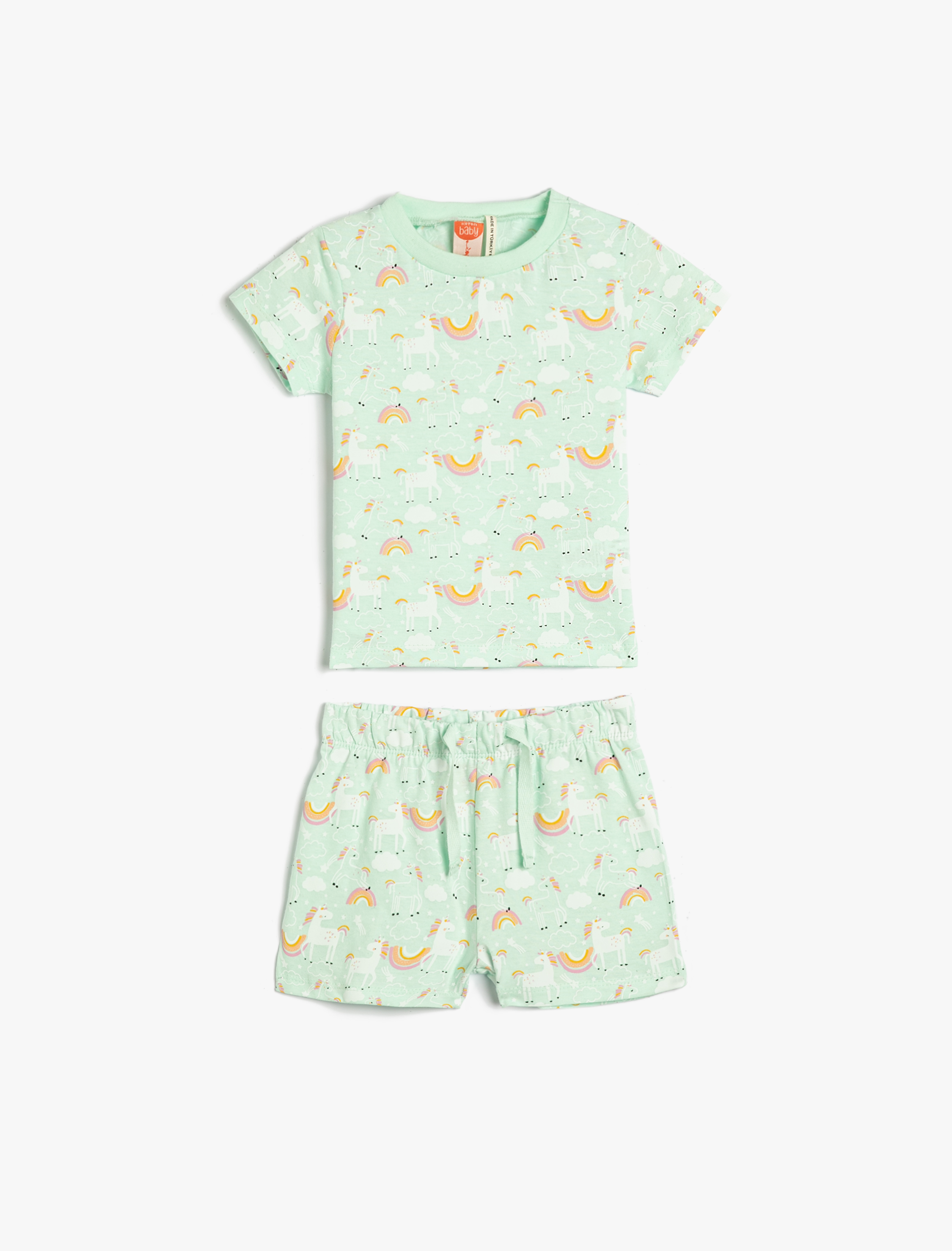  Kız Bebek Şort Tişört Takım Unicorn Baskılı Pamuklu