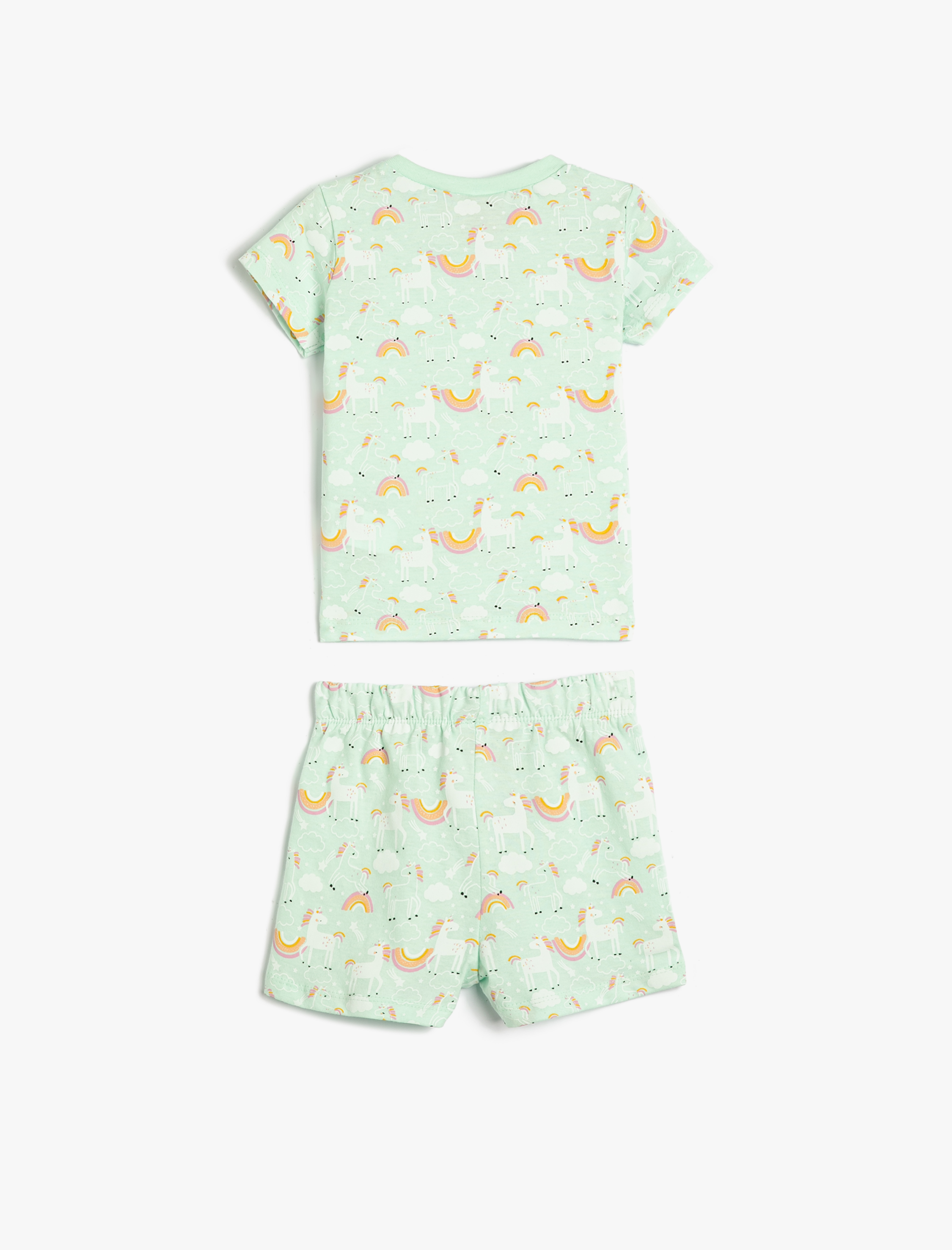  Kız Bebek Şort Tişört Takım Unicorn Baskılı Pamuklu