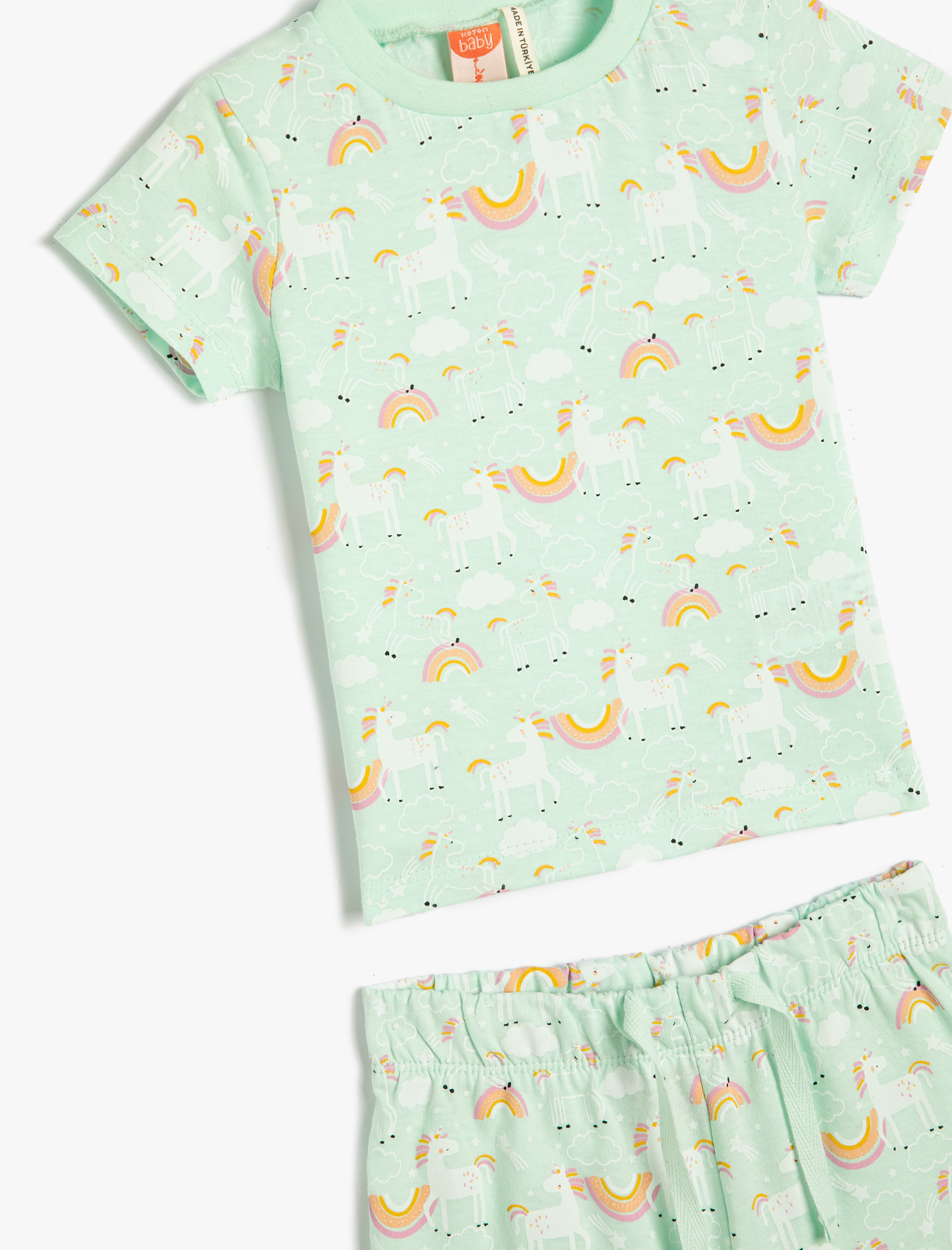  Kız Bebek Şort Tişört Takım Unicorn Baskılı Pamuklu