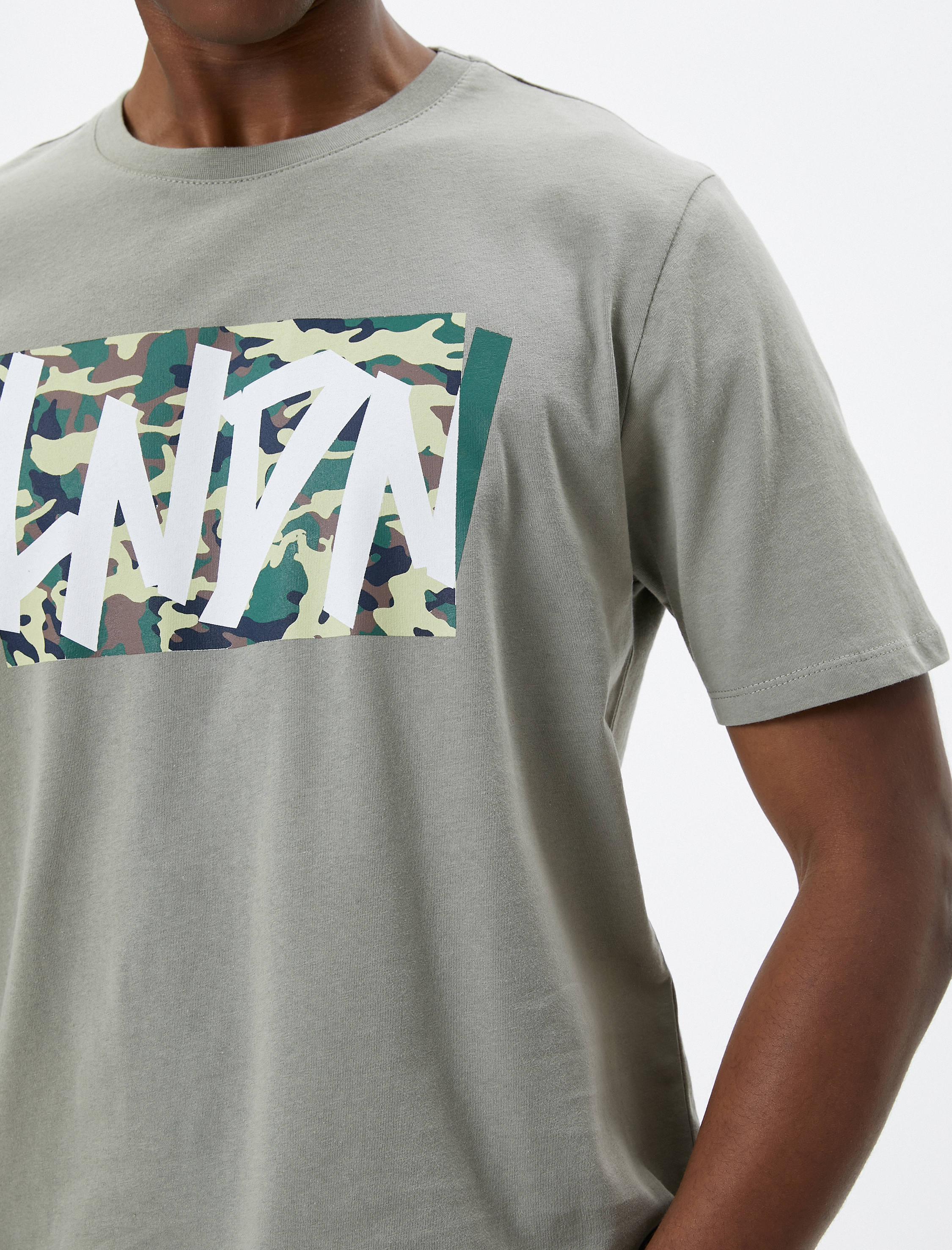   Basic Tişört Kamuflaj Baskılı Bisiklet Yaka