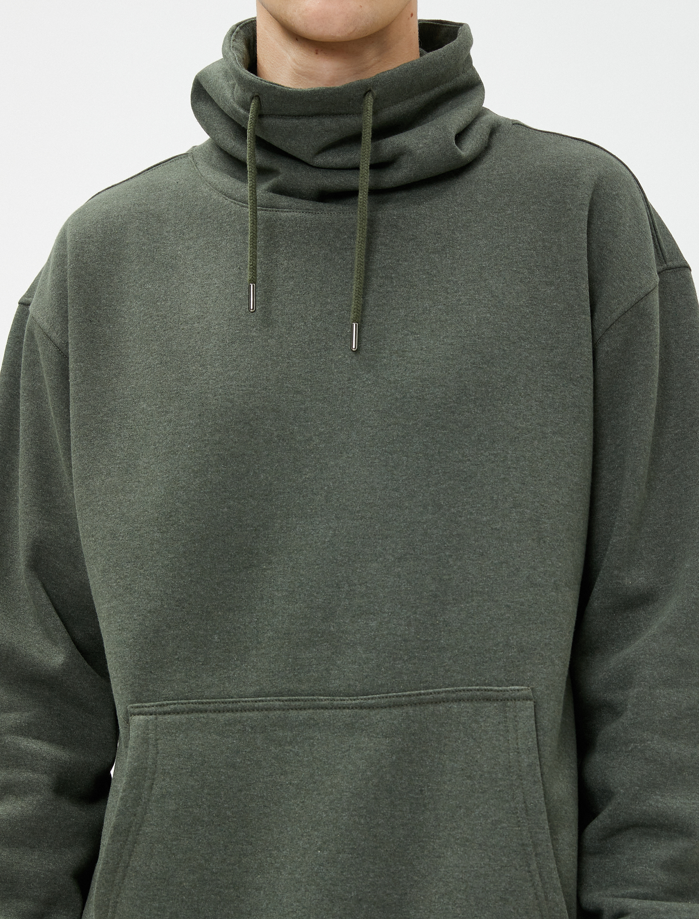   Oversize Sweatshirt Şal Yaka Kanguru Cepli Bağcıklı Şardonlu