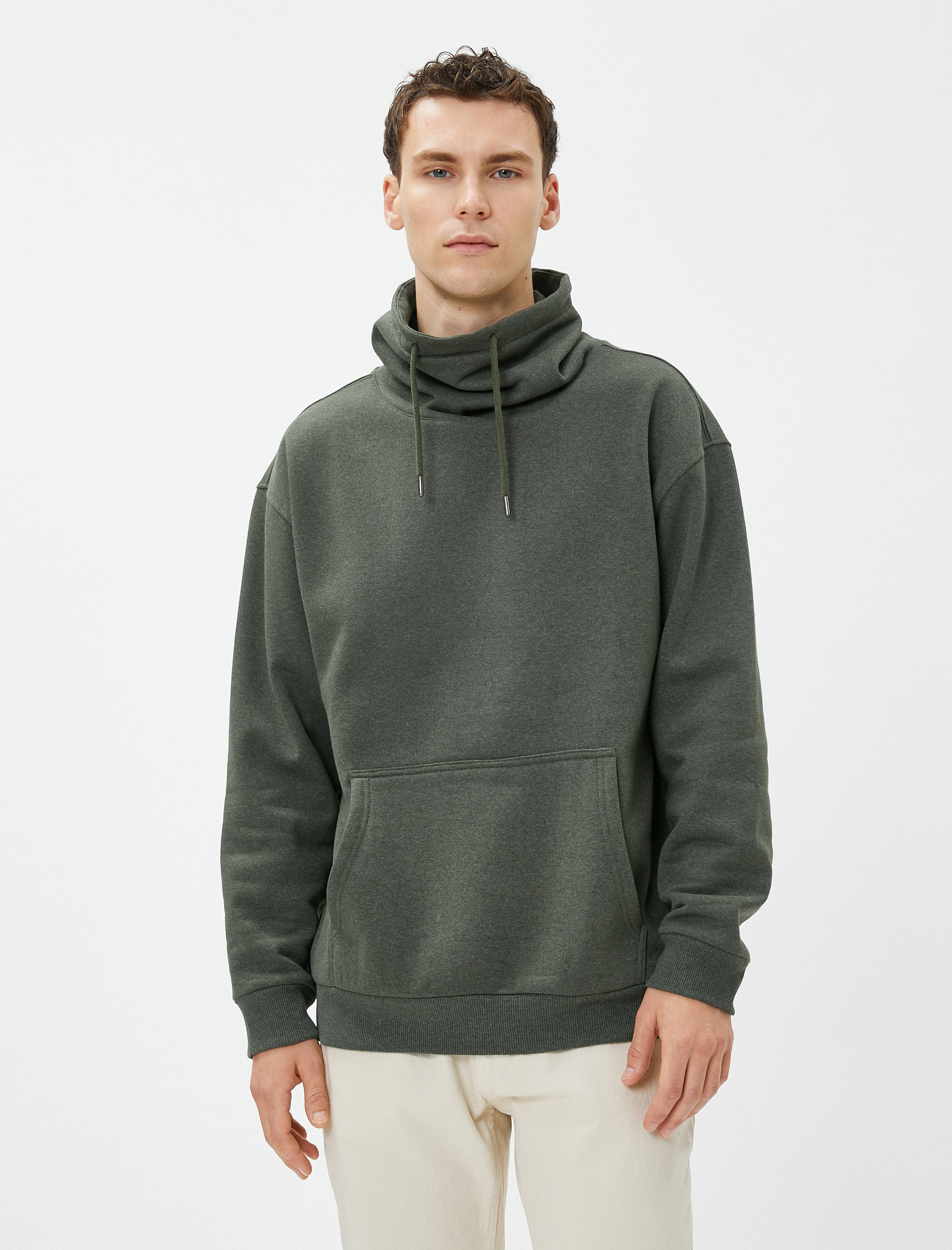   Oversize Sweatshirt Şal Yaka Kanguru Cepli Bağcıklı Şardonlu