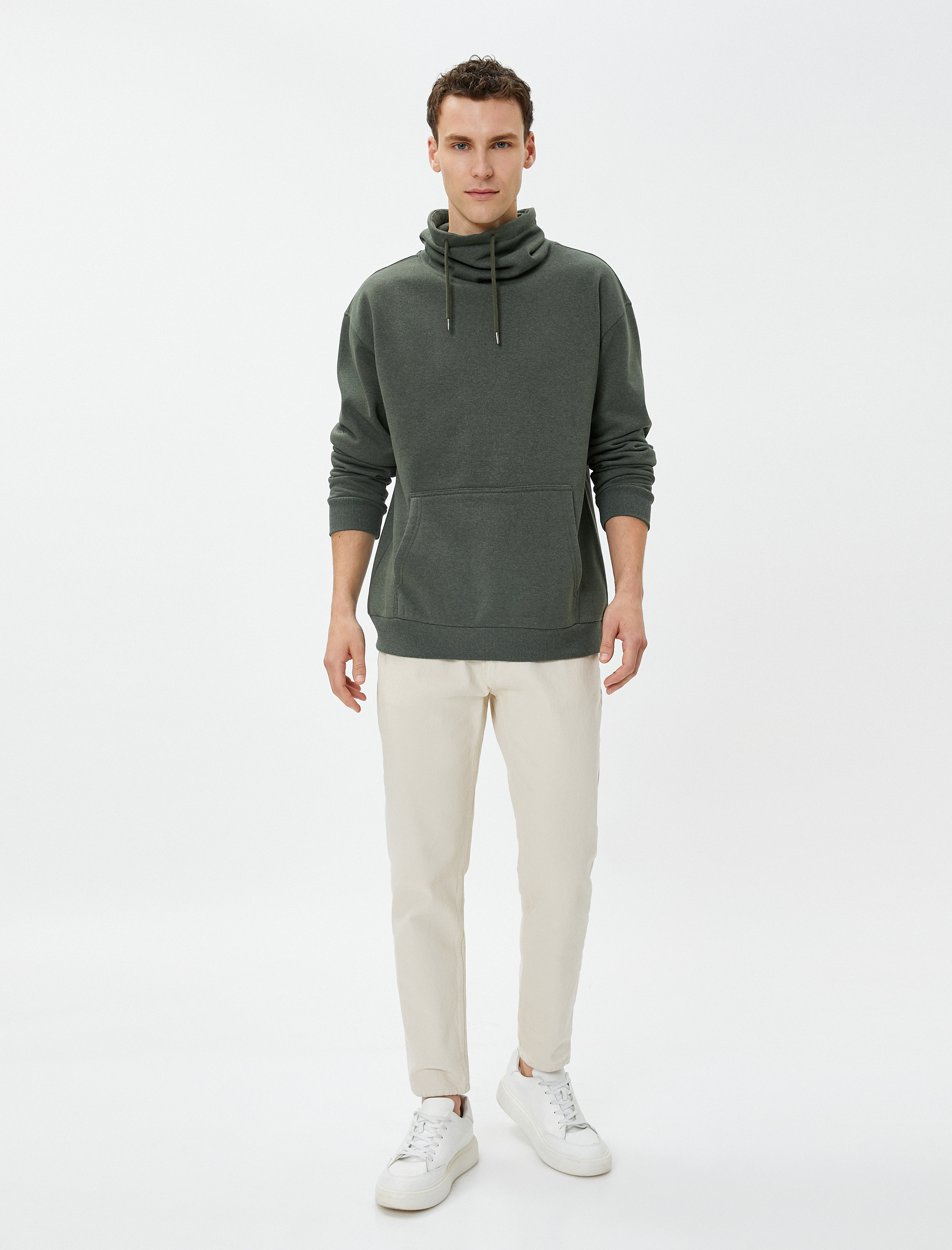   Oversize Sweatshirt Şal Yaka Kanguru Cepli Bağcıklı Şardonlu