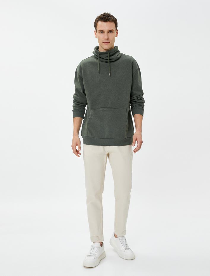  Oversize Sweatshirt Şal Yaka Kanguru Cepli Bağcıklı Şardonlu