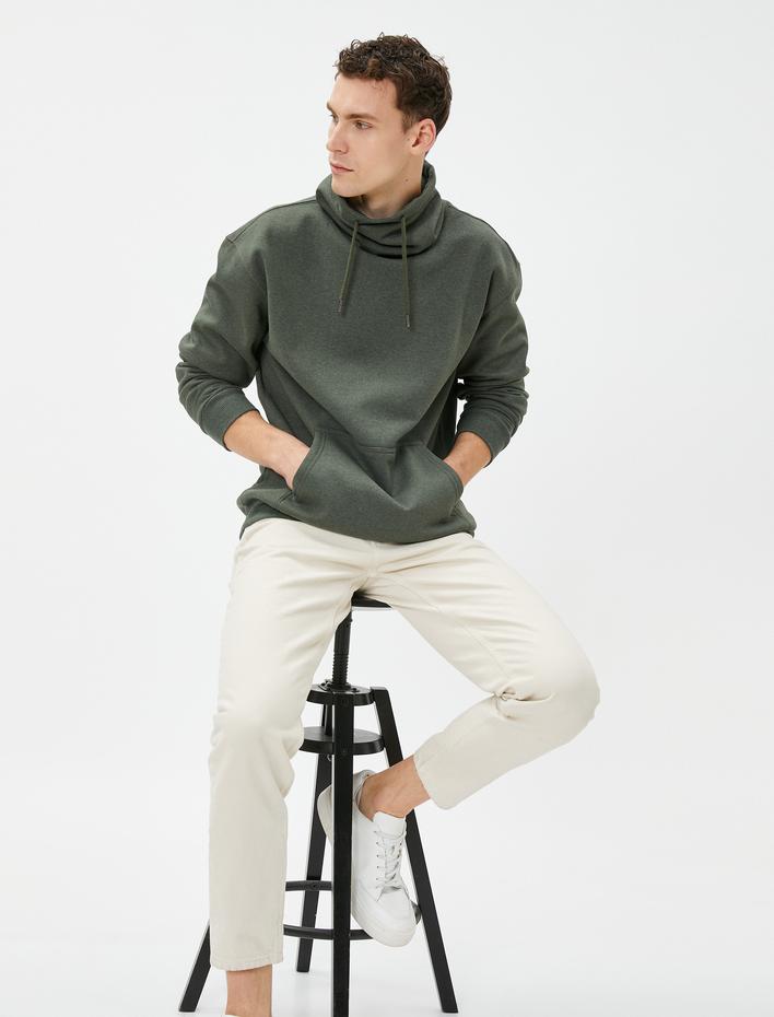  Oversize Sweatshirt Şal Yaka Kanguru Cepli Bağcıklı Şardonlu