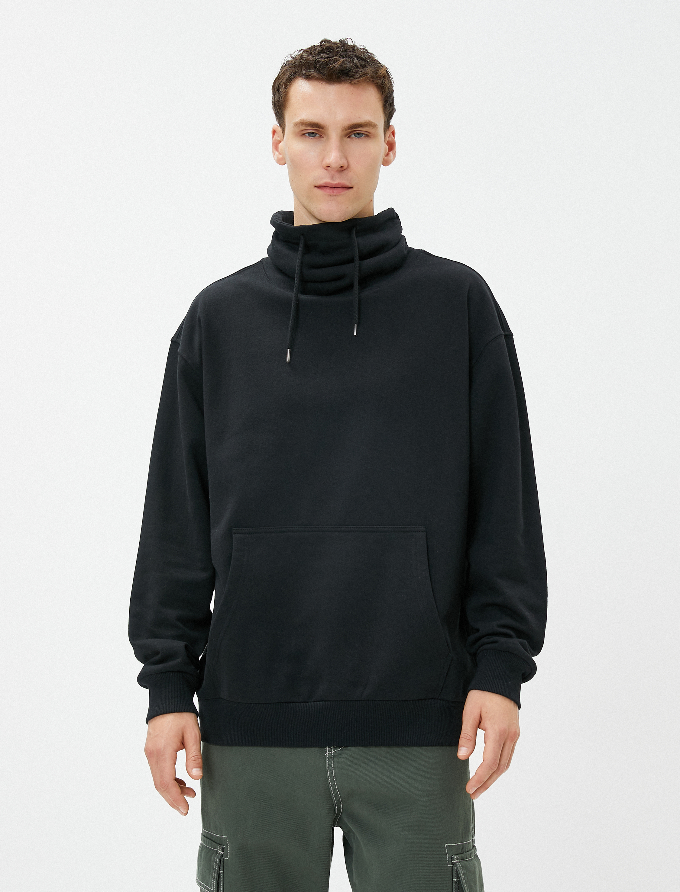   Oversize Sweatshirt Şal Yaka Kanguru Cepli Bağcıklı Şardonlu