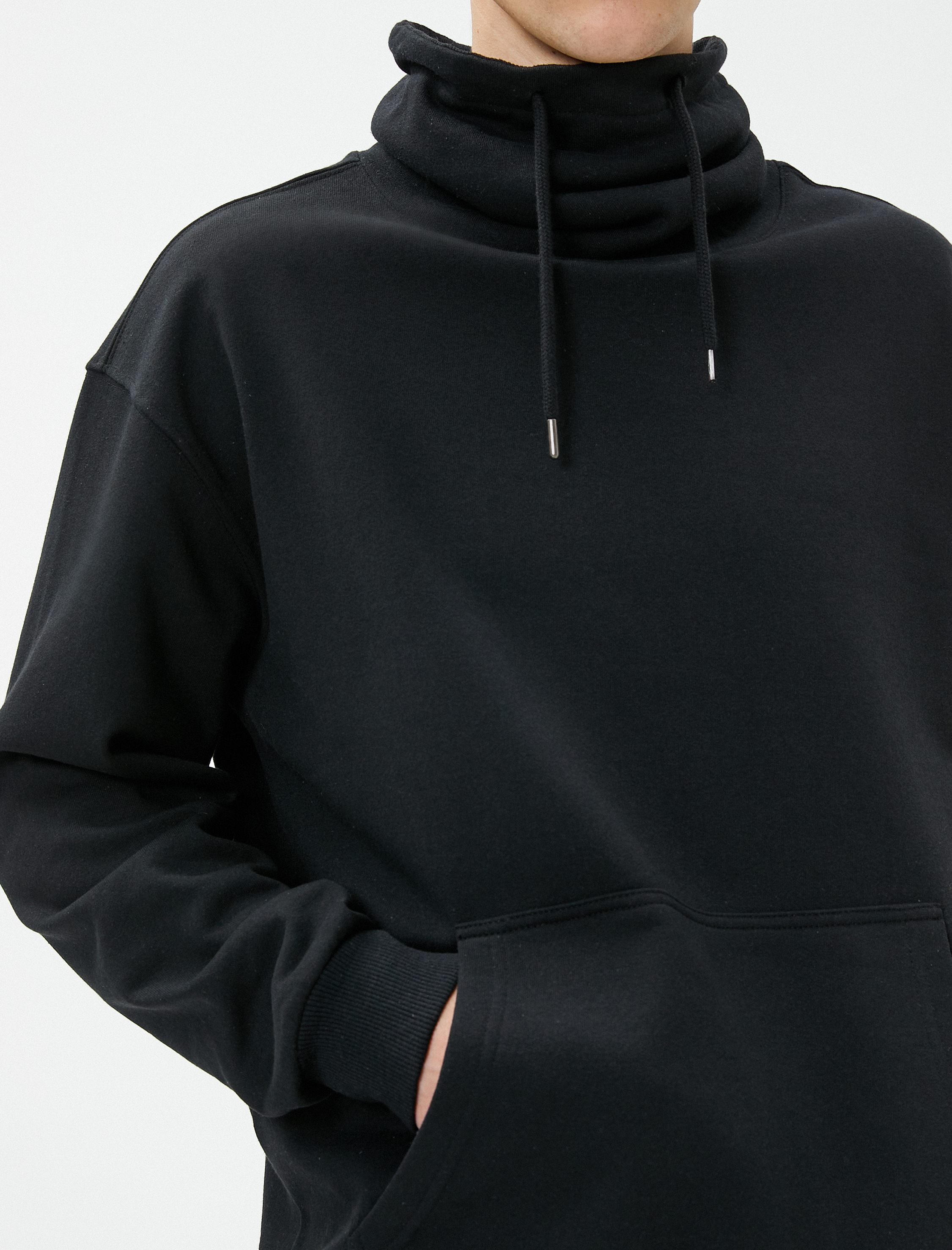   Oversize Sweatshirt Şal Yaka Kanguru Cepli Bağcıklı Şardonlu