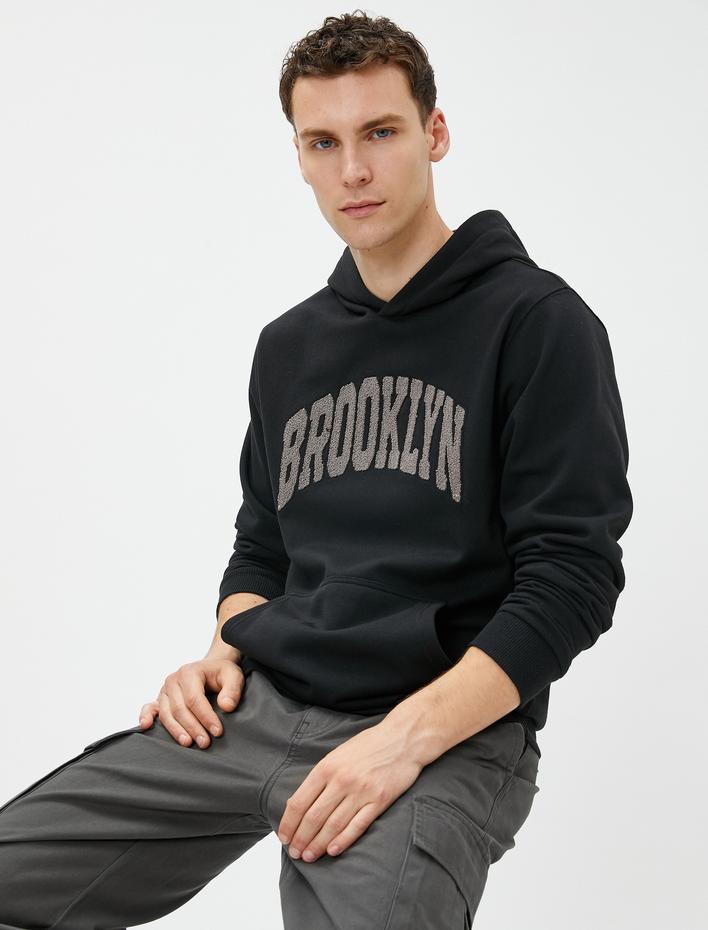  Kolej Sweatshirt Kapşonlu Baskılı Kanguru Cep Detaylı Şardonlu