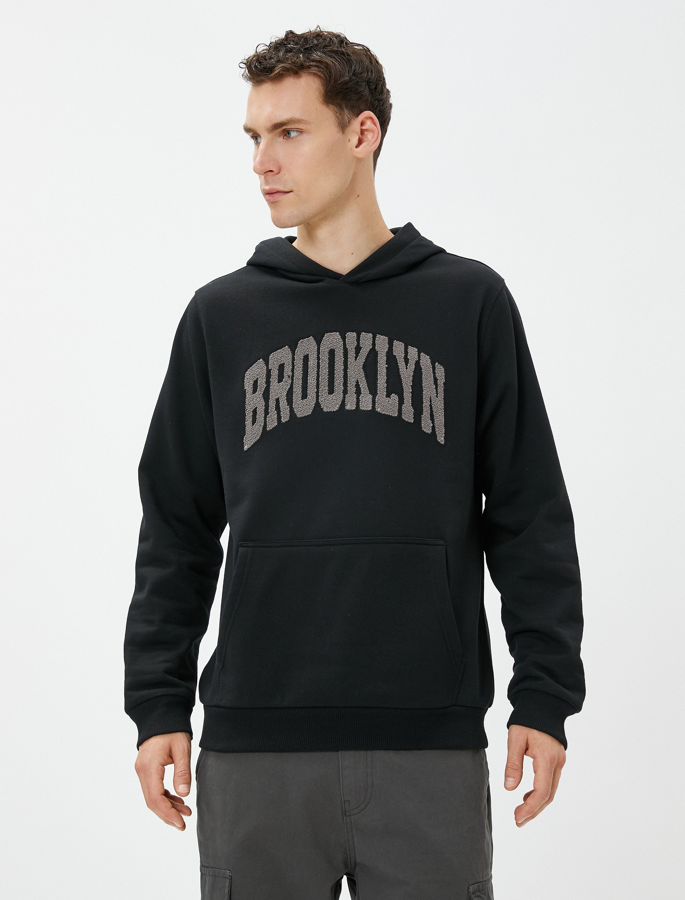   Kolej Sweatshirt Kapşonlu Baskılı Kanguru Cep Detaylı Şardonlu