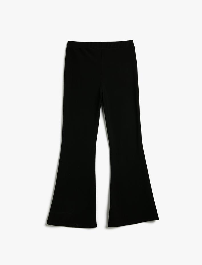  İspanyol Paça Tayt Pantolon Lastikli Yüksek Bel