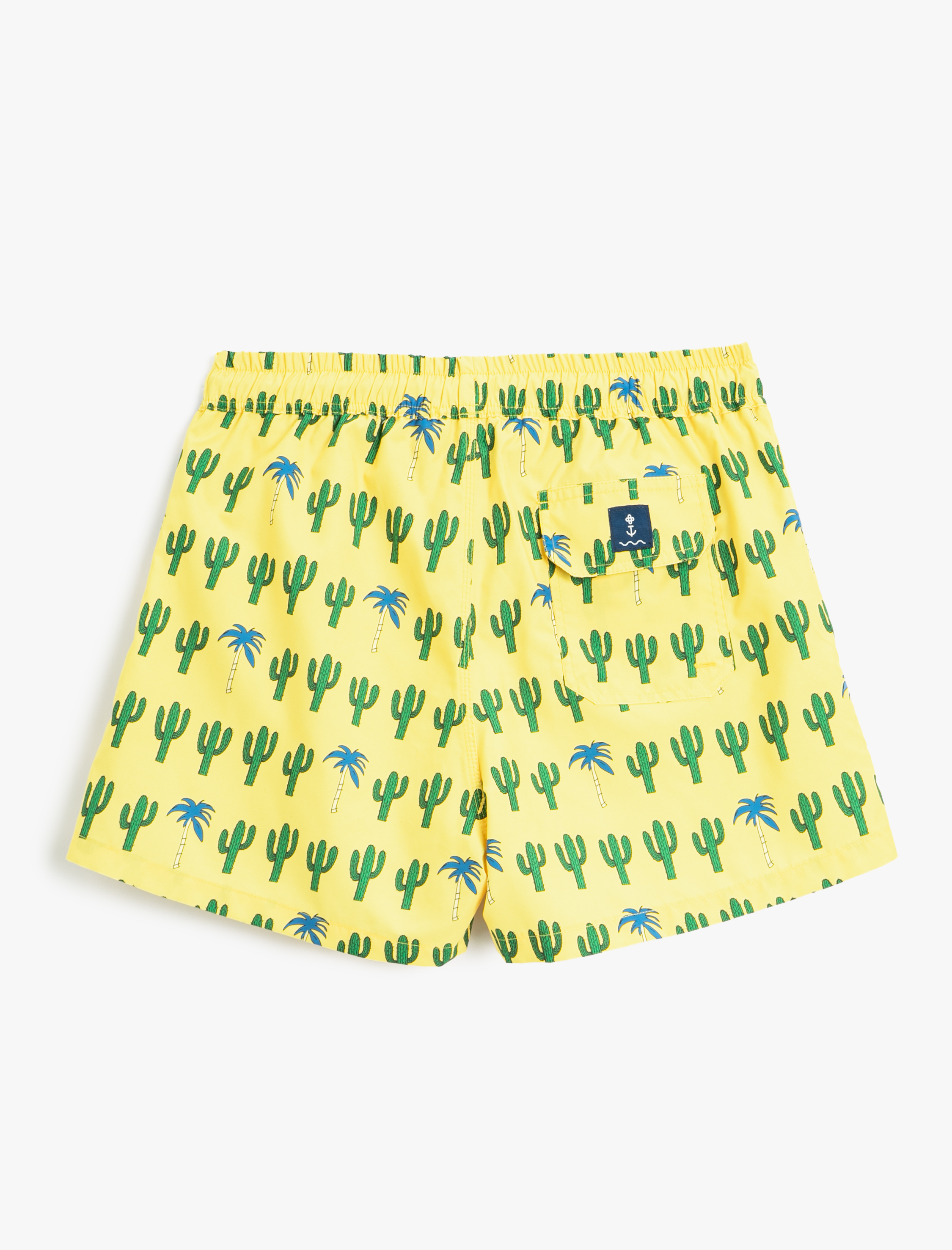   Kısa Deniz Şortu Kaktüs Temalı Baskılı Beli Bağcıklı Cepli