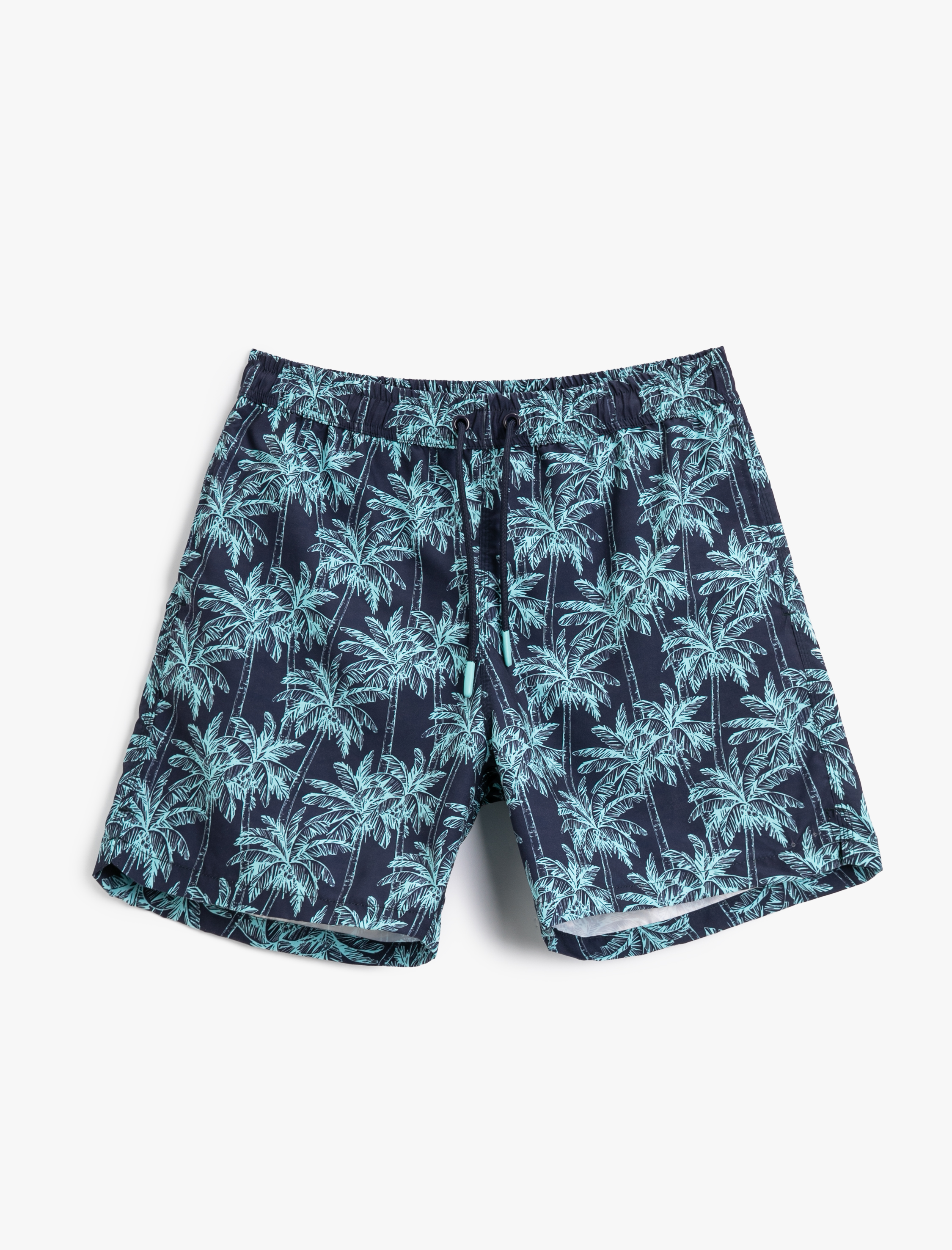   Deniz Şortu Palmiye Baskılı Beli Bağcıklı Cepli