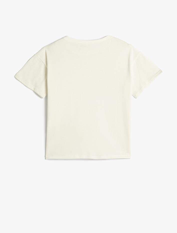 Kız Çocuk Tişört Kısa Kollu Bisiklet Yaka Kelebek Aplike Detaylı Pamuklu