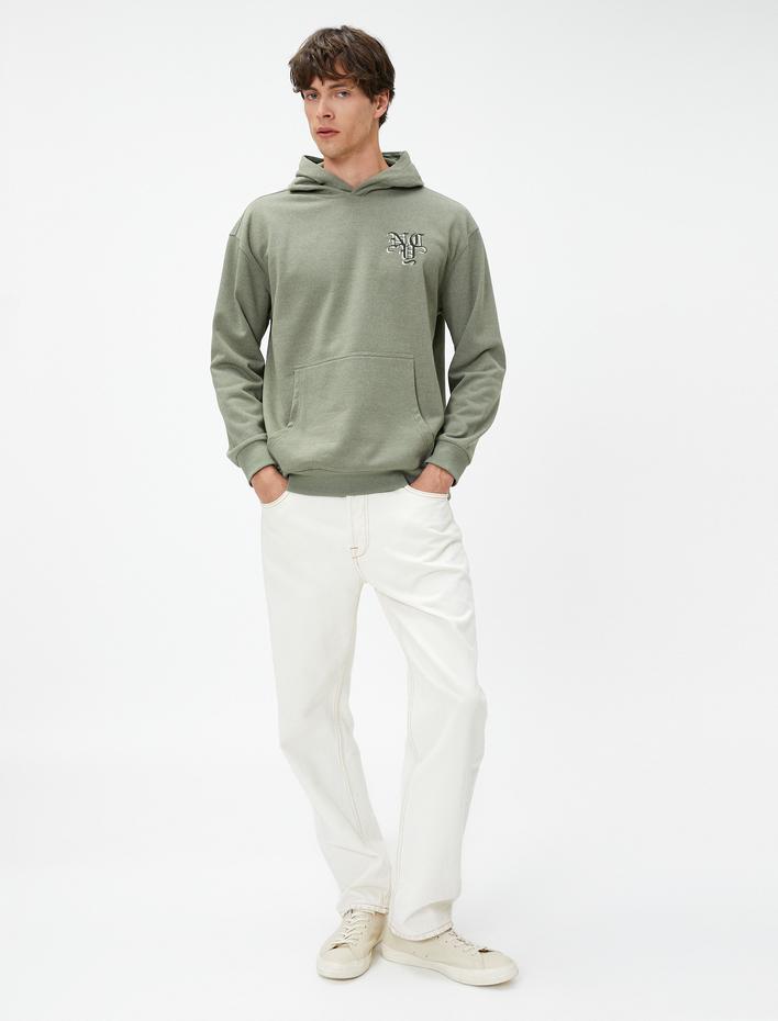  Oversize Hoodie Uzakdoğu İşlemeli Kanguru Cep Detaylı Şardonlu