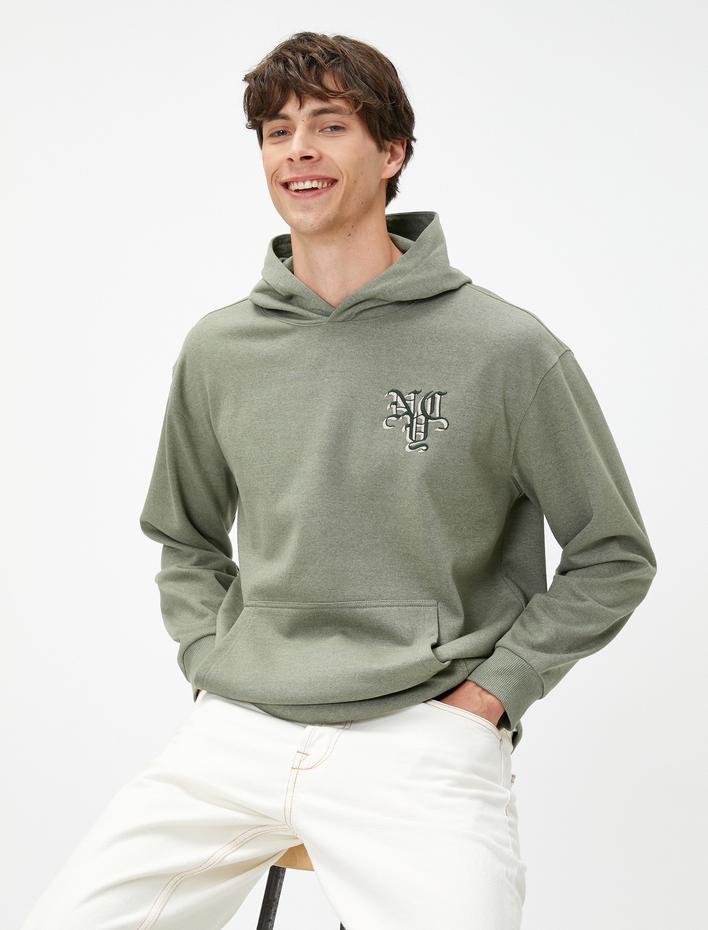  Oversize Hoodie Uzakdoğu İşlemeli Kanguru Cep Detaylı Şardonlu
