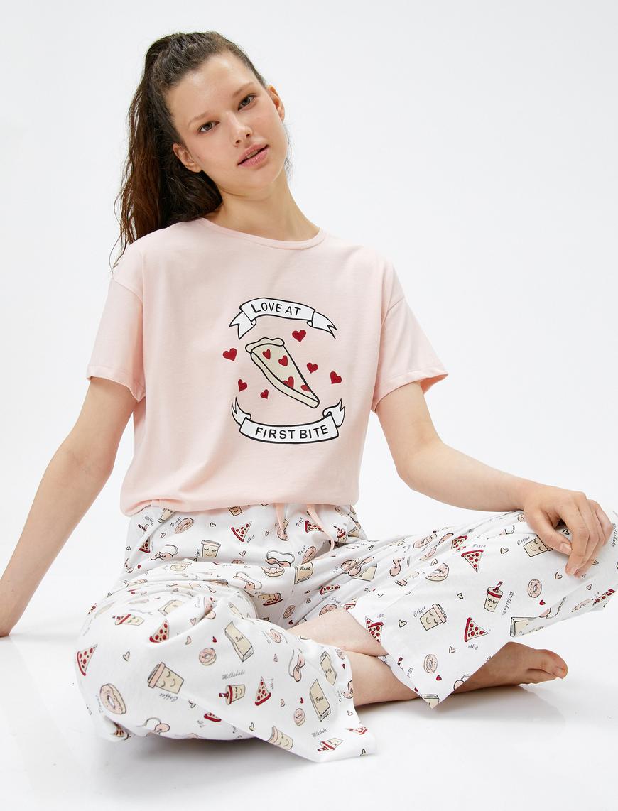   Pijama Takımı Kısa Kollu Desenli