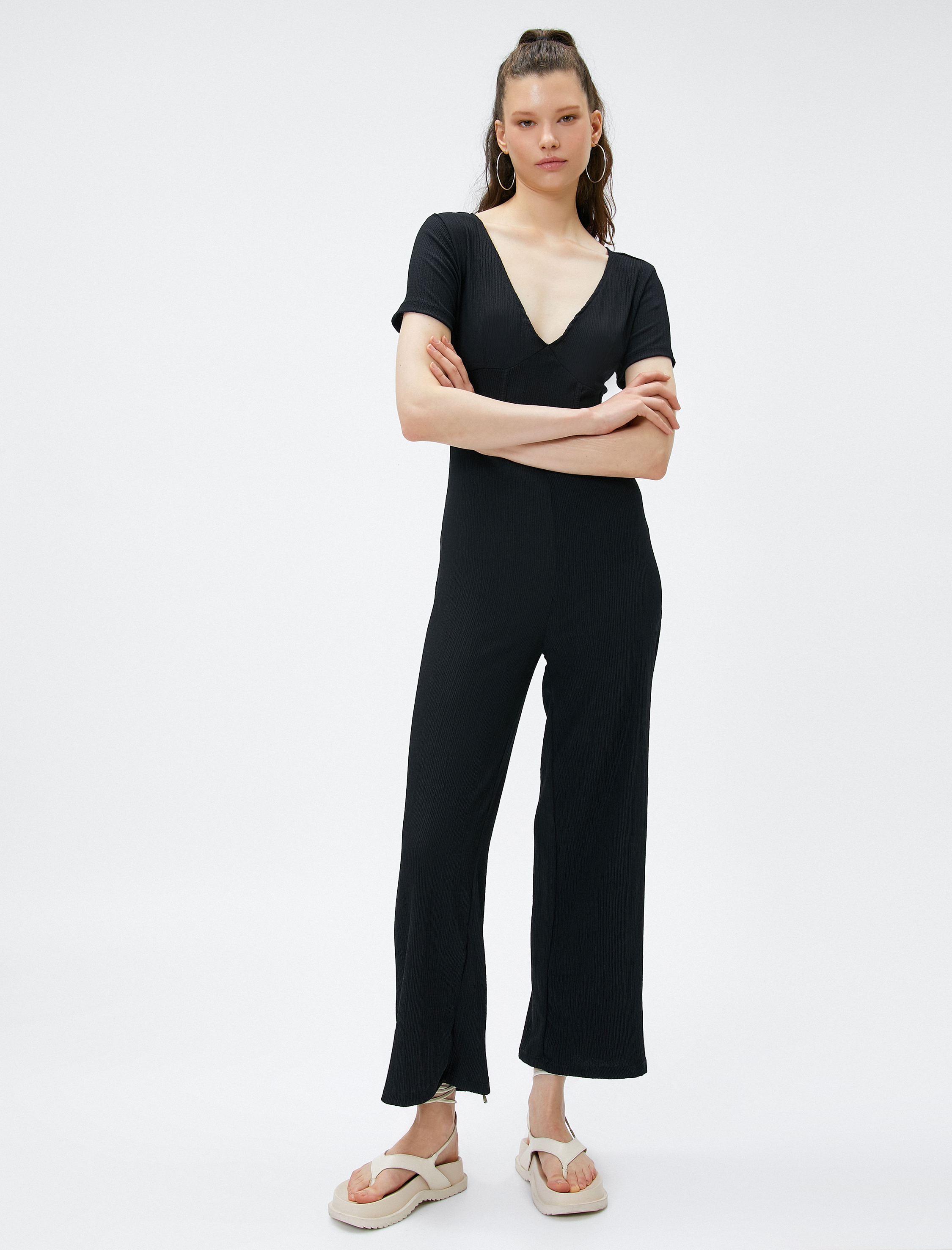   Bol Paça Tulum V Yaka Kısa Kollu Bürümcük