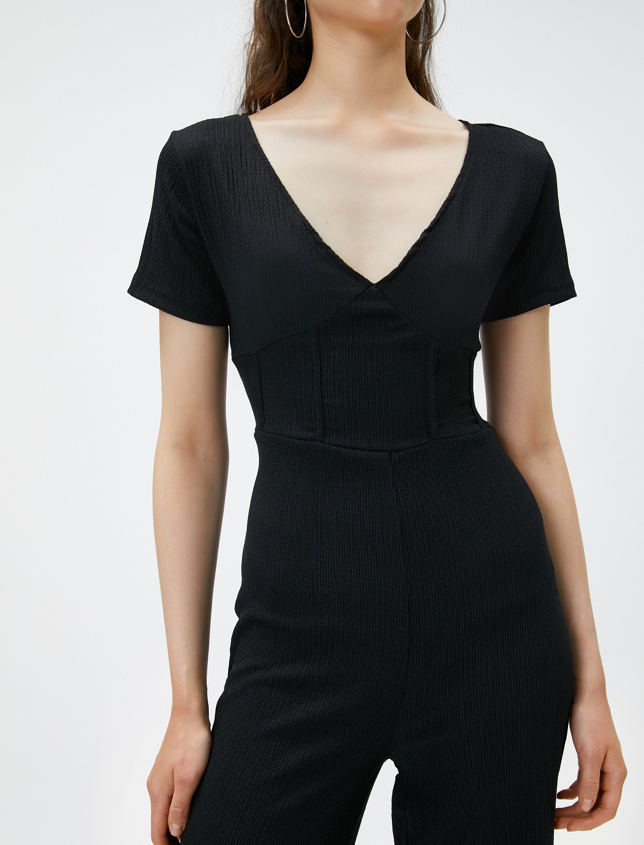   Bol Paça Tulum V Yaka Kısa Kollu Bürümcük