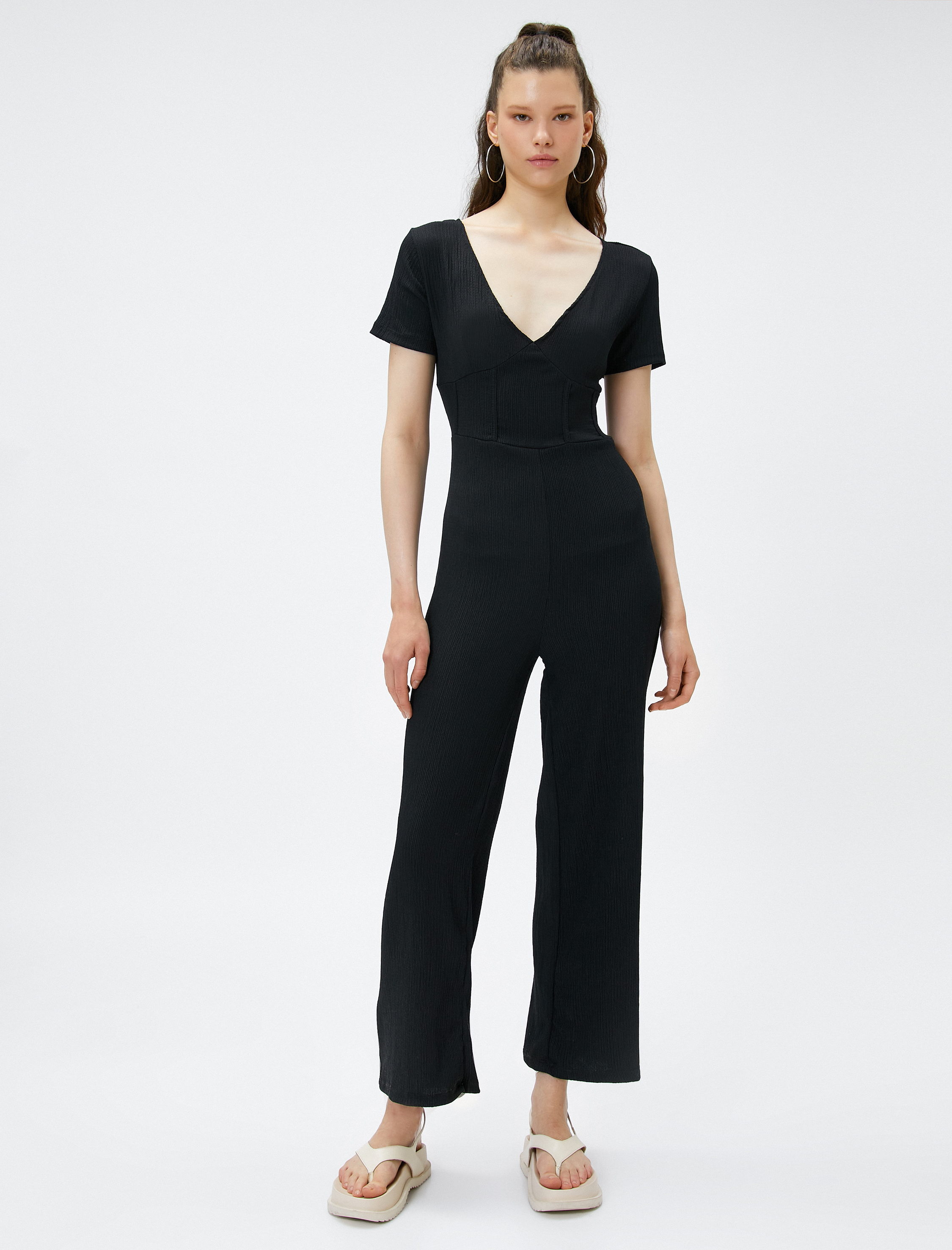   Bol Paça Tulum V Yaka Kısa Kollu Bürümcük