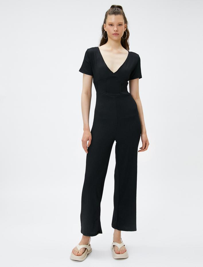  Bol Paça Tulum V Yaka Kısa Kollu Bürümcük