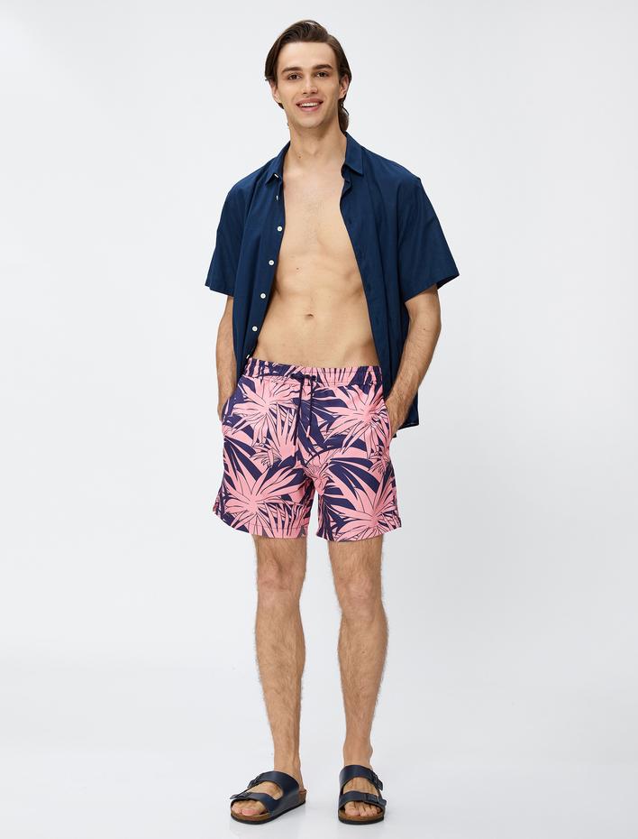  Mayo Şort Yaprak Baskılı Beli Bağcıklı Cepli