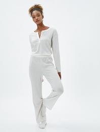 Düz Paça Pijama Altı Beli Lastikli Dokulu Viskon Karışımlı