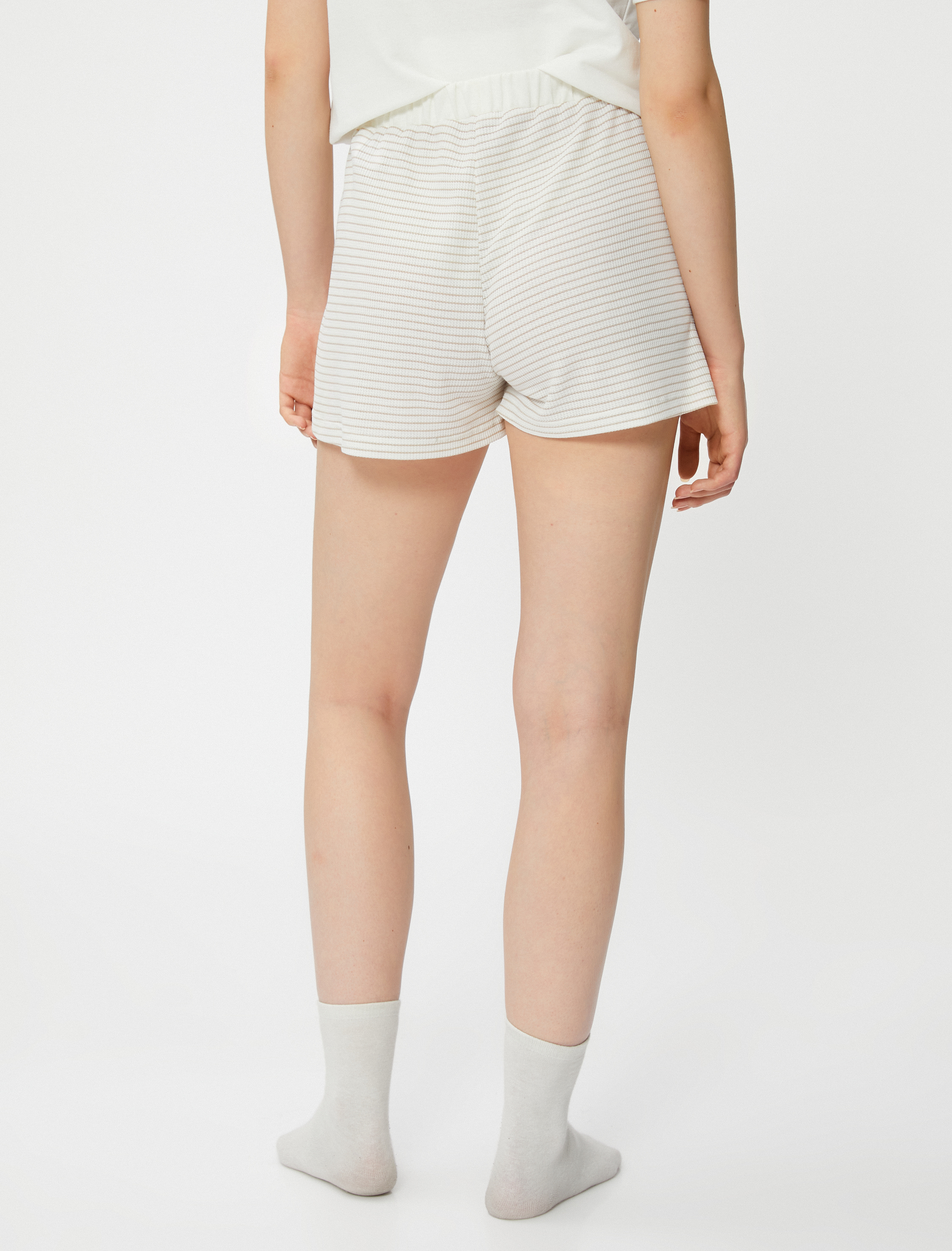   Pijama Altı Şort Dokulu Beli Lastikli Viskon Karışımlı