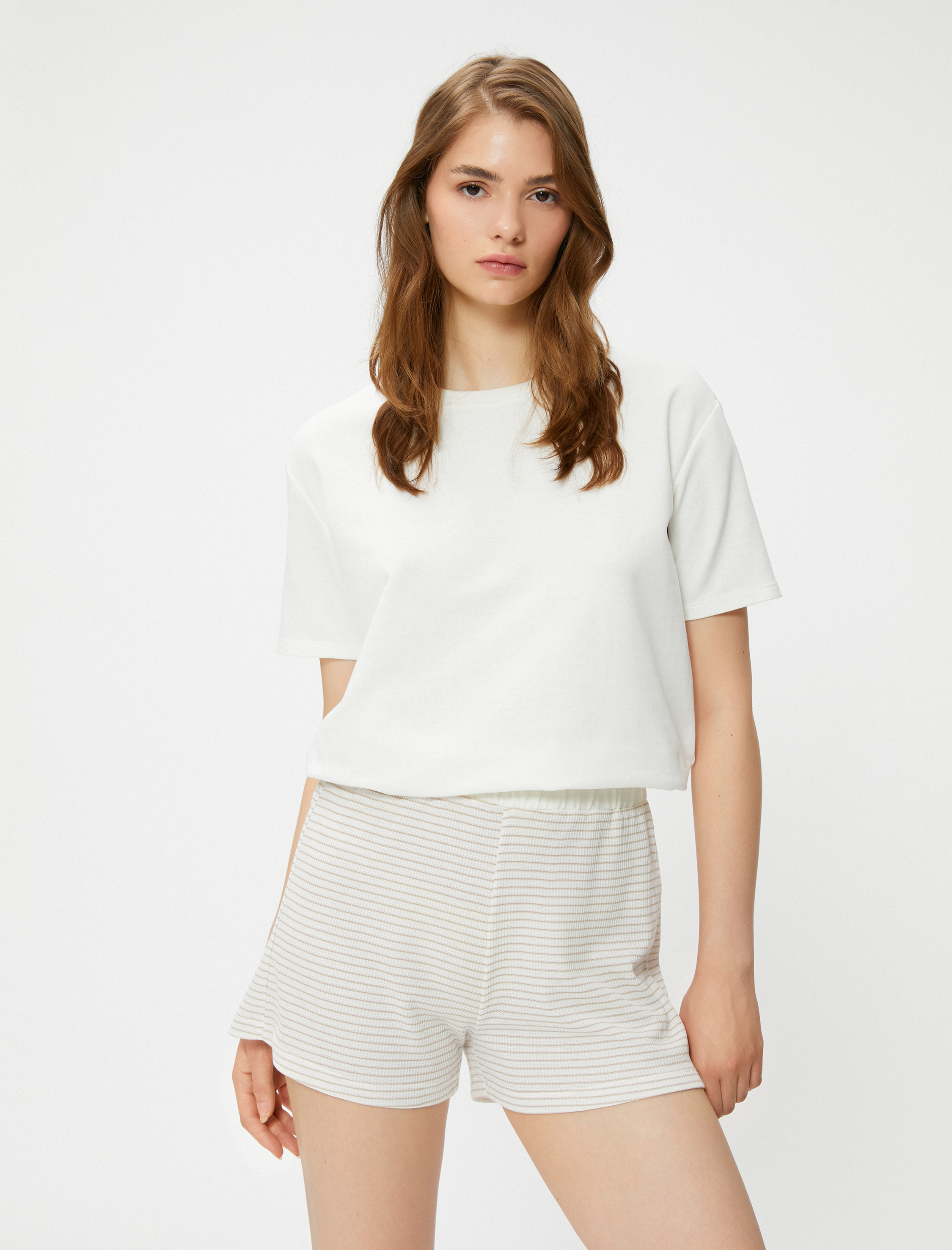   Pijama Altı Şort Dokulu Beli Lastikli Viskon Karışımlı