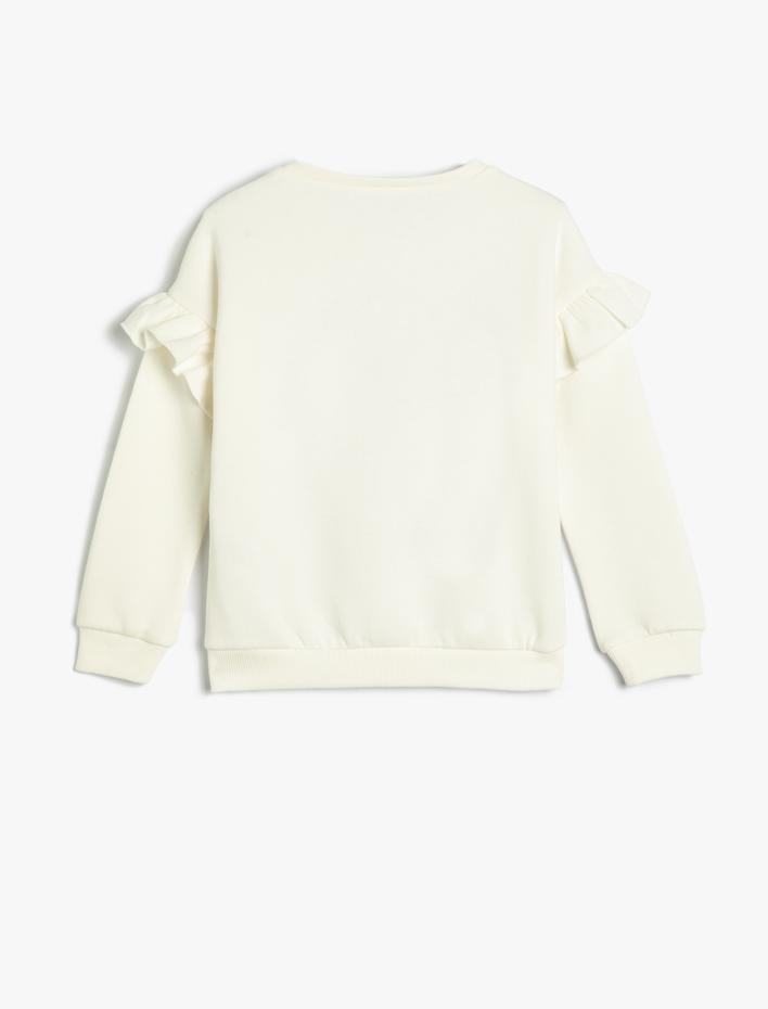 Kız Çocuk Sweatshirt Fırfırlı Köpek Baskılı Yuvarlak Yaka