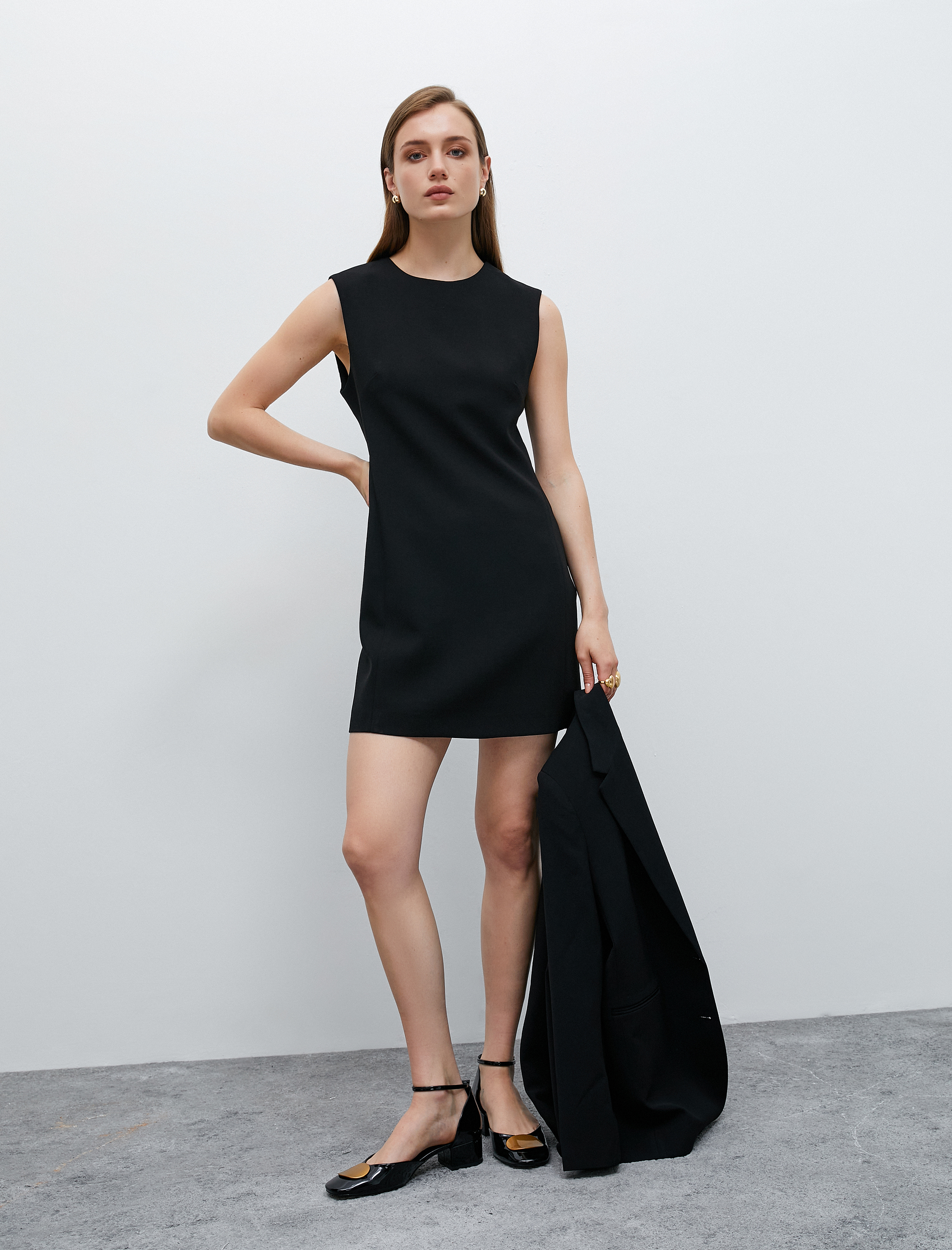   Basic Mini Elbise Kolsuz Yuvarlak Yaka