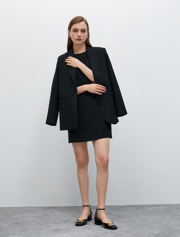  Basic Mini Elbise Kolsuz Yuvarlak Yaka