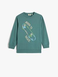 Sweatshirt Şardonlu Kaykay Baskılı Bisiklet Yaka